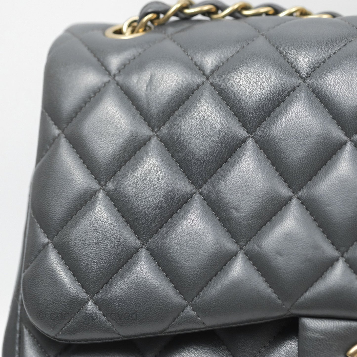 Chanel Jumbo Double Flap Dark Grey Lambskin Brushed Gold Hardware⁣⁣
