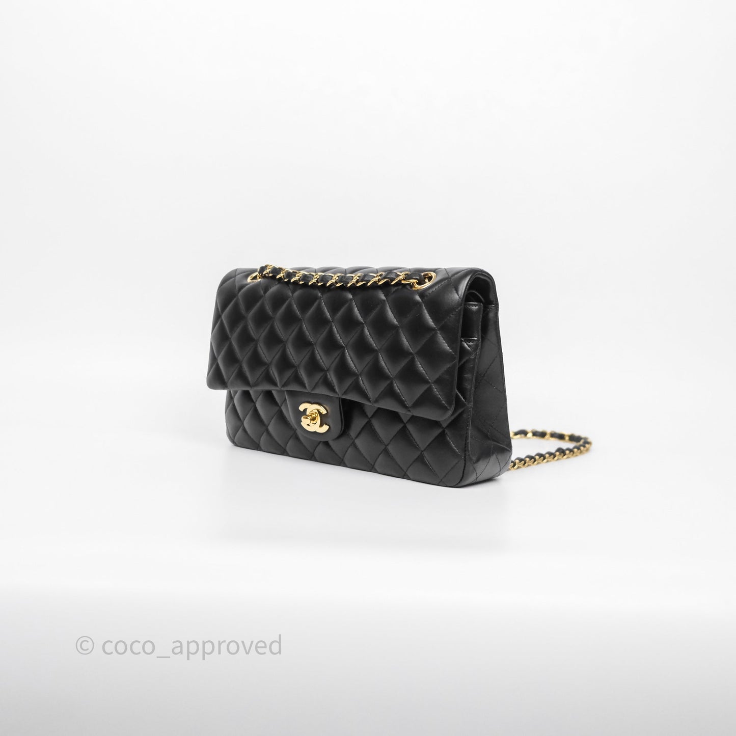 Chanel Classic M/L Medium Flap Quilted Black Lambskin Gold Hardware