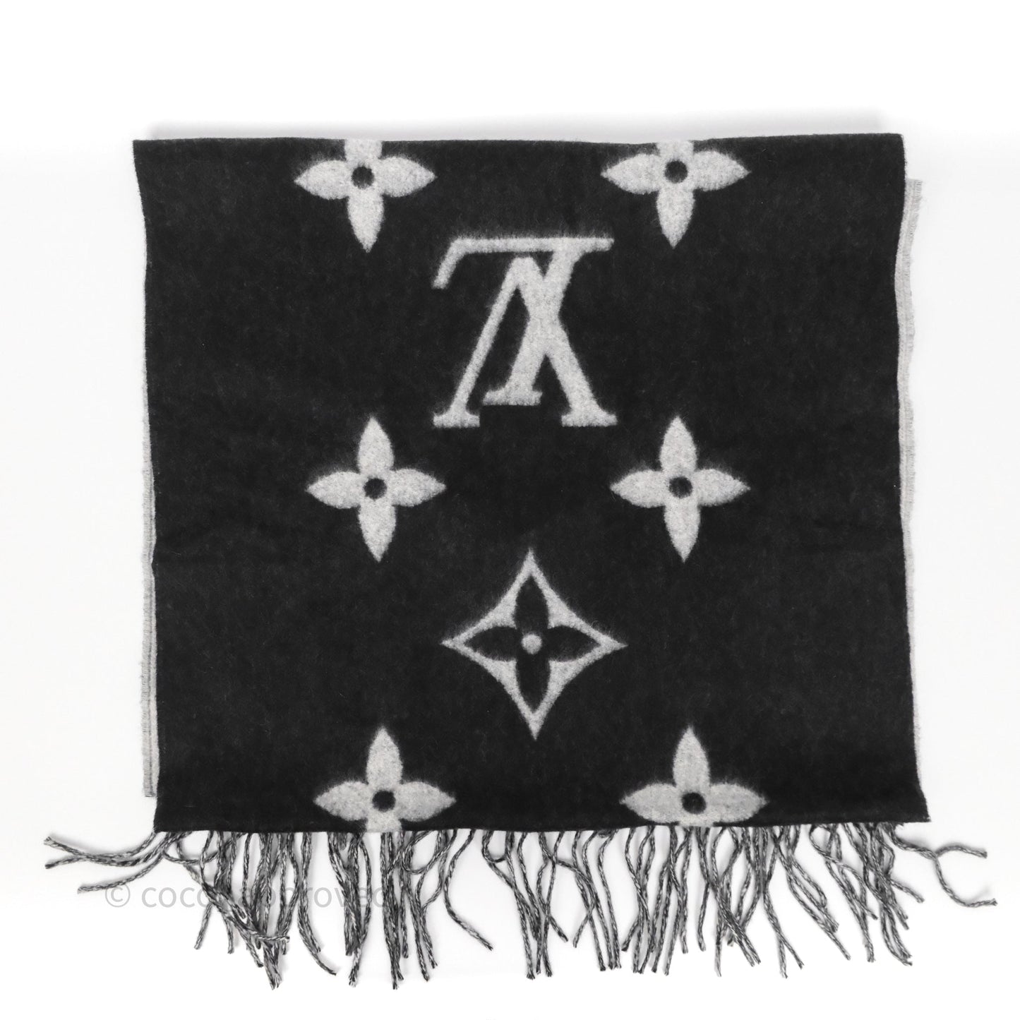 Louis Vuitton Reykjavik Scarf Cashmere Black Light Grey