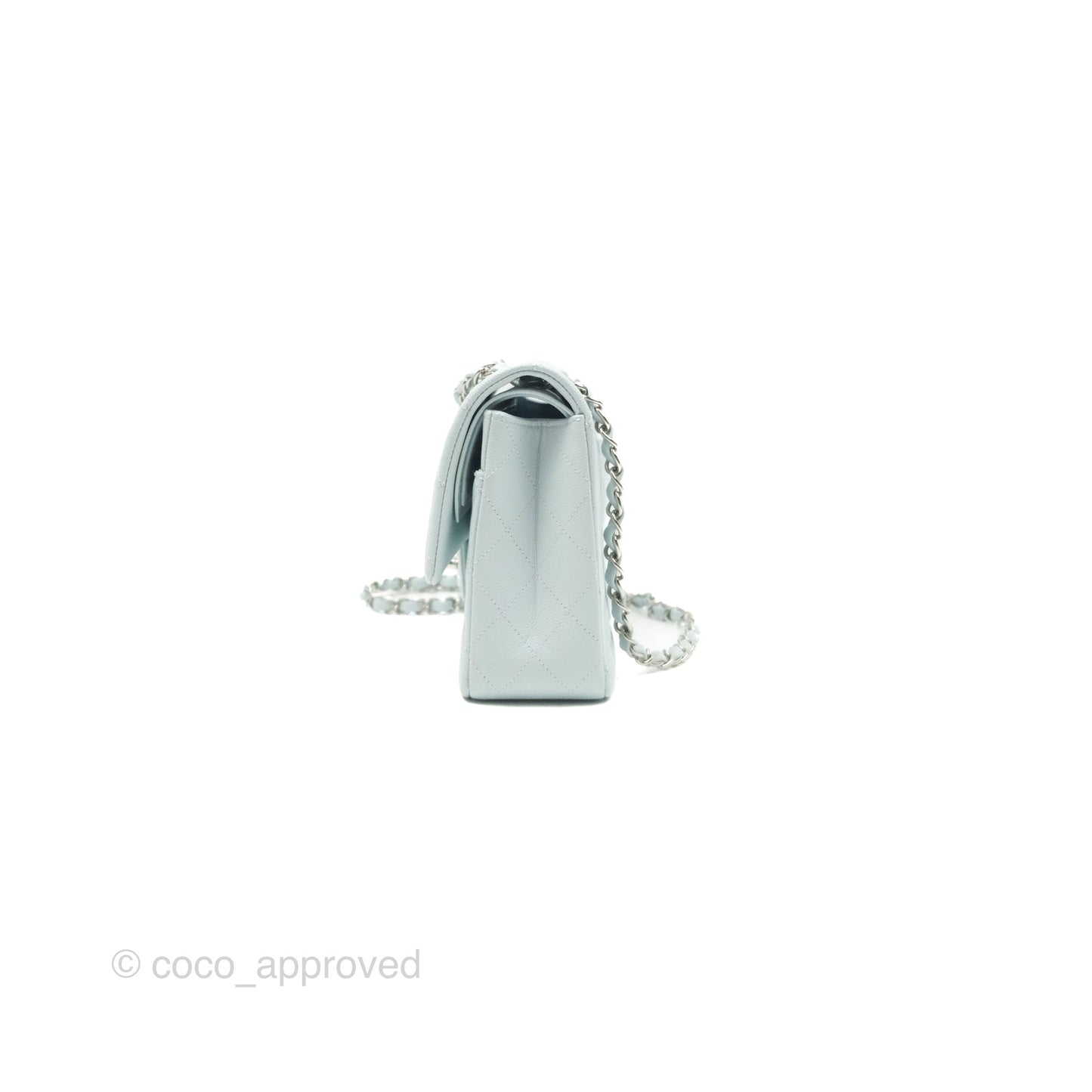 Chanel Medium Classic Flap Quilted Pale Blue Caviar Silver Hardware