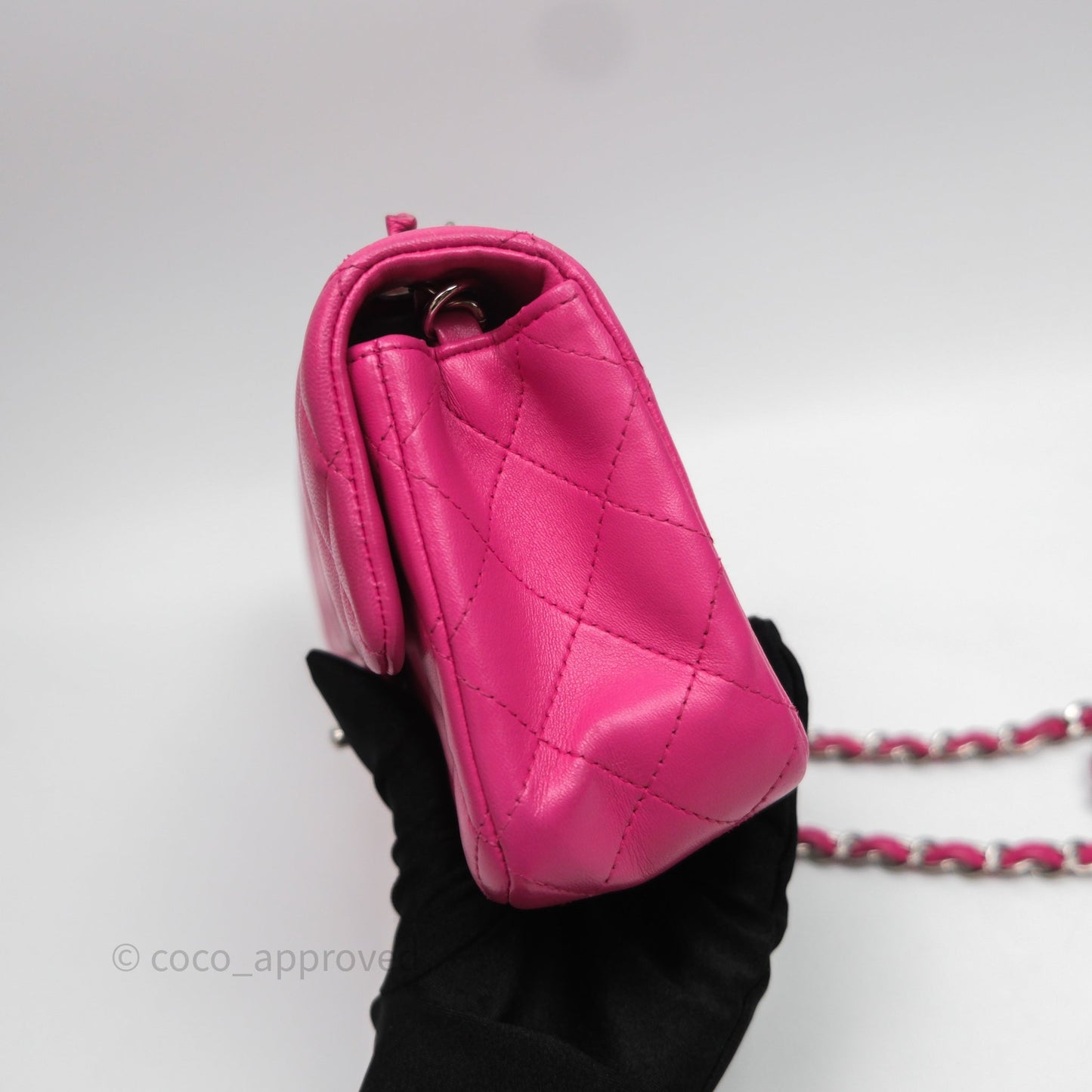 Chanel Mini Rectangular Quilted Dark Pink Lambskin Silver Hardware
