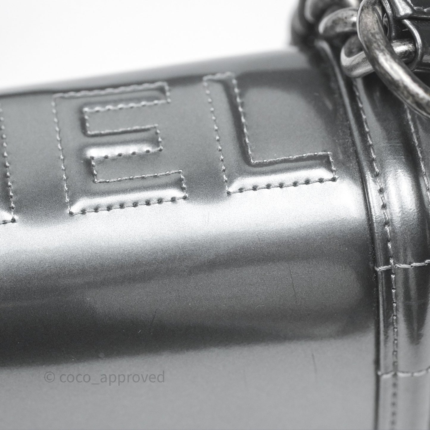 Chanel Medium Boy Metallic Dark Grey Iridescent Glazed Calfskin Ruthenium Hardware
