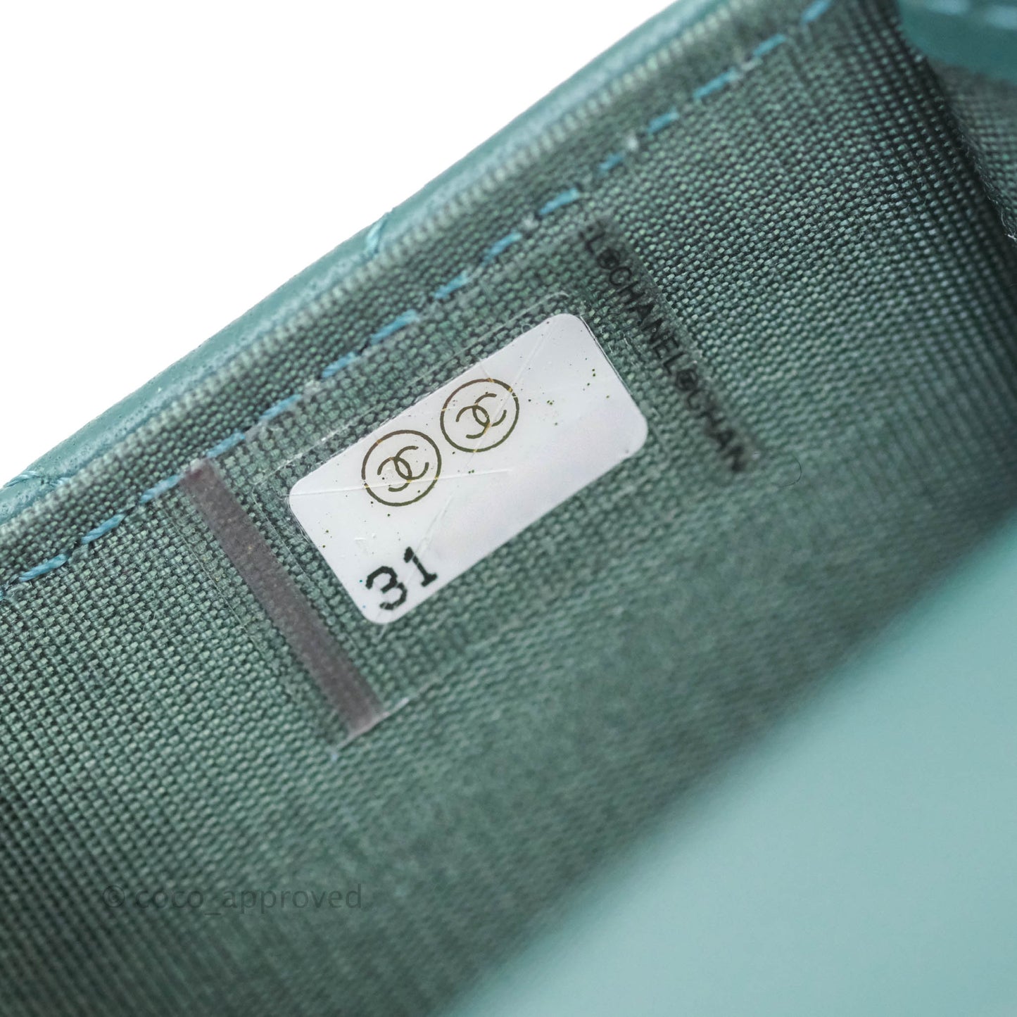 Chanel Flap Coin Purse With Chain Green Lambskin Aged Gold Hardware