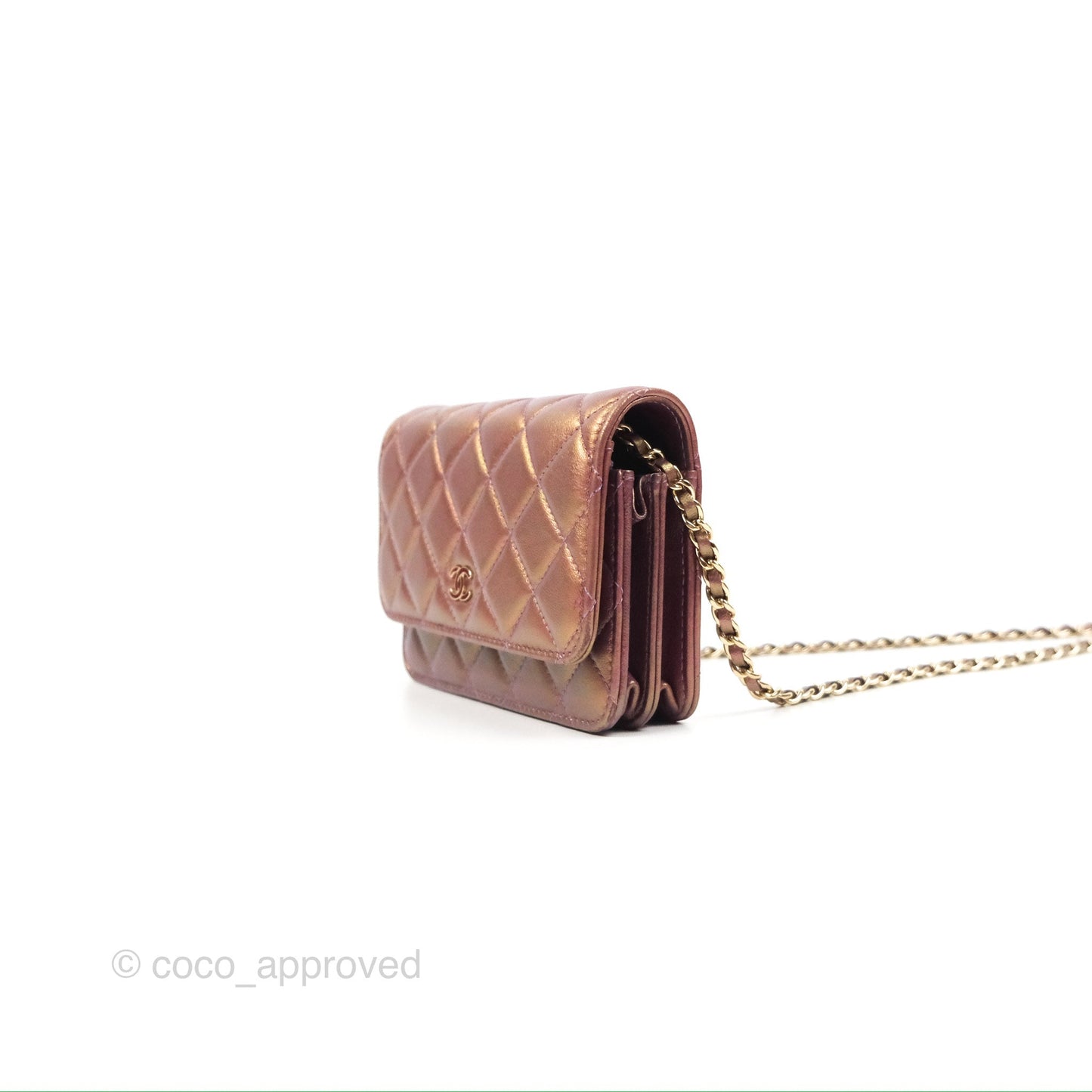 Chanel Quilted Mini Wallet on Chain WOC Iridescent Purple Gold Hardware