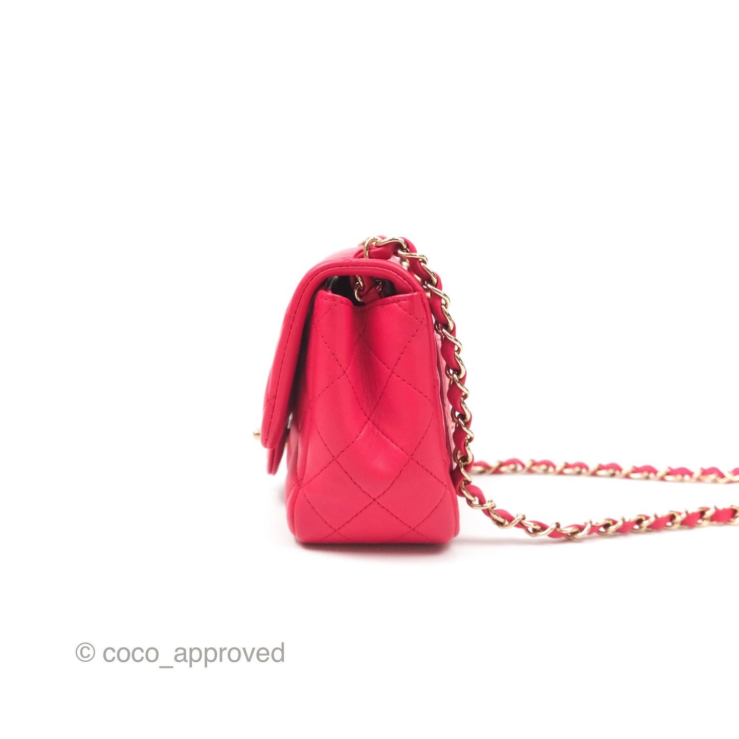 Chanel Mini Square Quilted Red Lambskin Gold Hardware