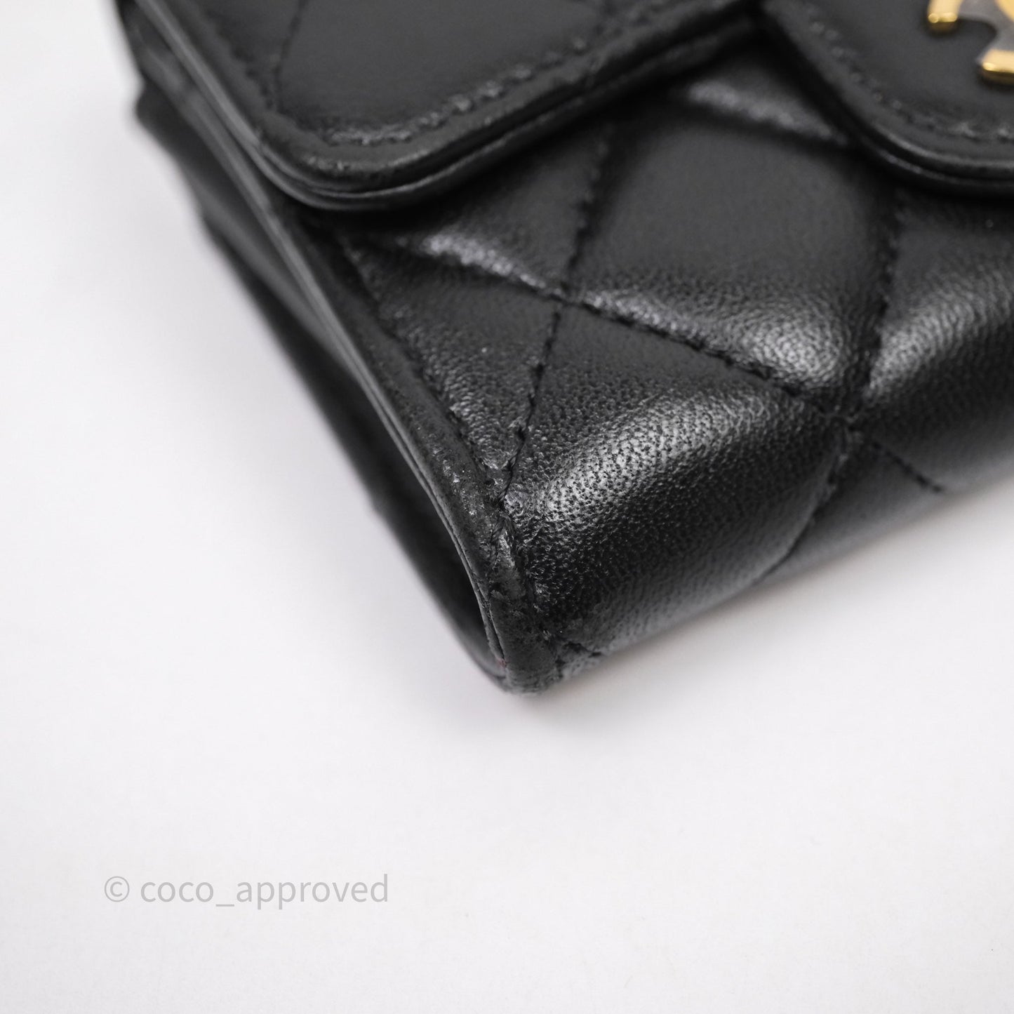 Chanel Quilted Flap Card Holder Black Lambskin Gold Hardware