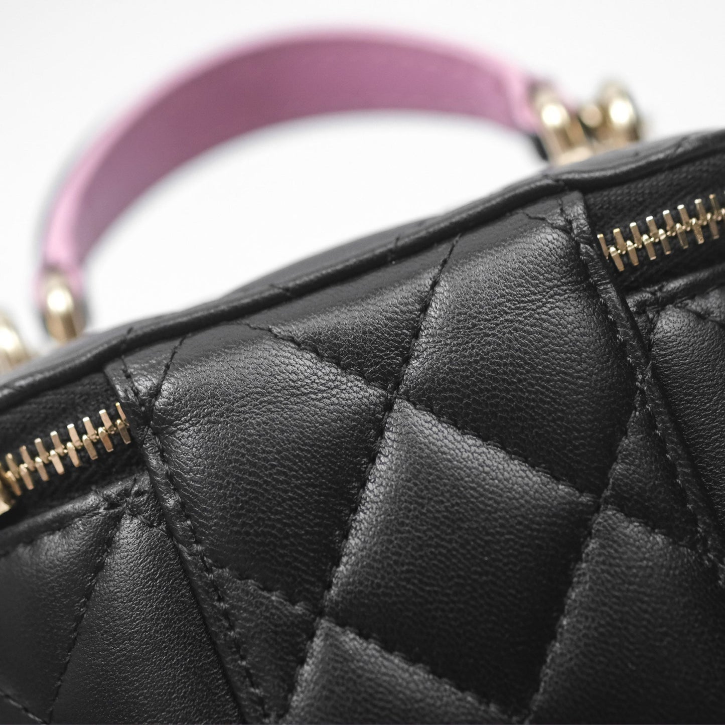 Chanel Mini Top Handle Vanity With Chain Black/ Pink Lambskin Gold Hardware