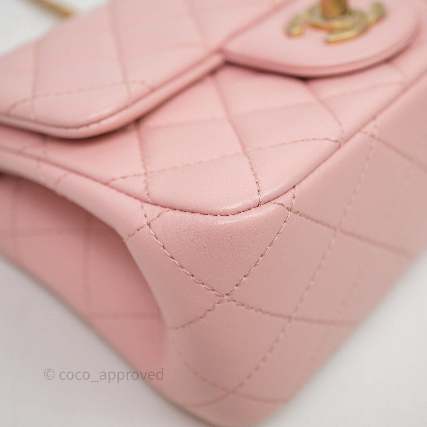 Chanel Quilted Mini Square Flap with Camellia Adjustable Chain Pink Clair Lambskin