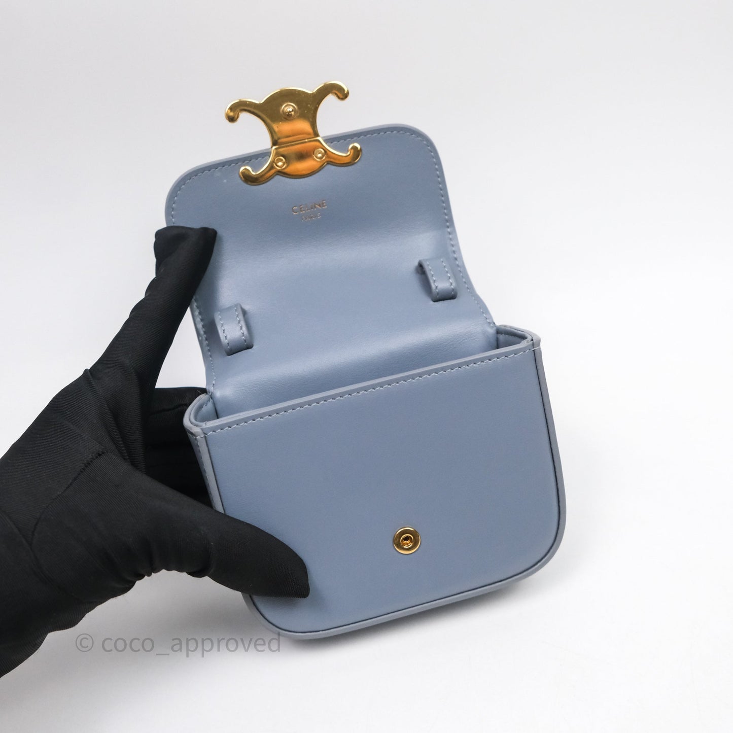Celine Mini Triomphe Shiny Calfskin Blue Grey