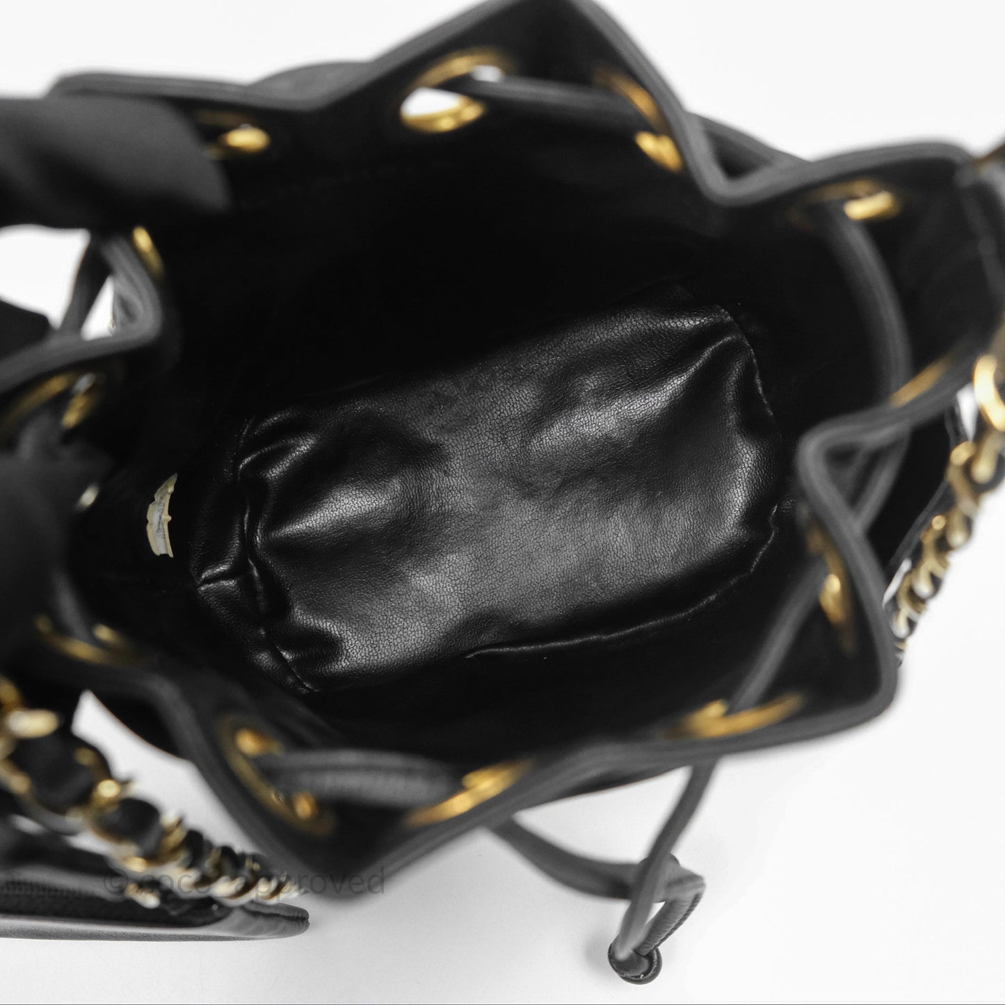 Chanel Vintage Mini CC Bucket Bag Black Lambskin Gold Hardware