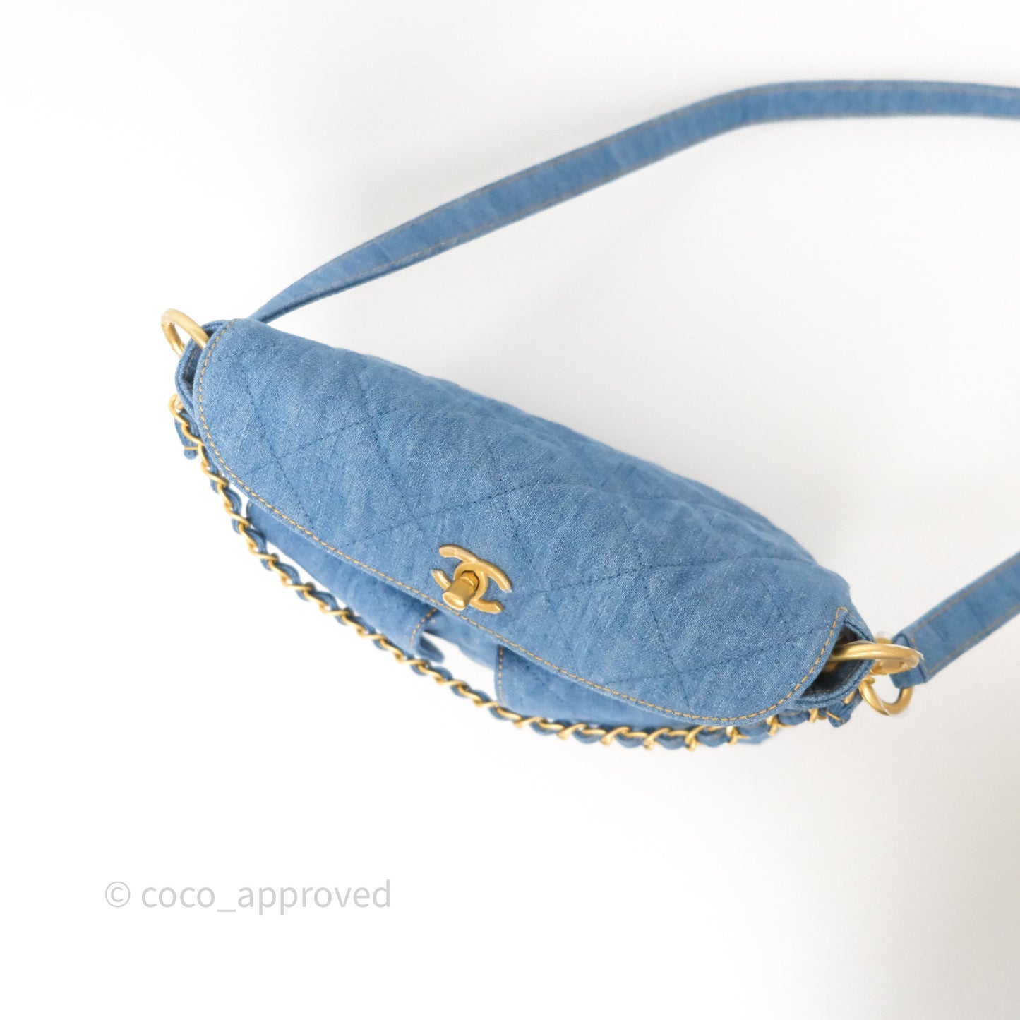 Chanel Double Pocket Hobo Bag Blue Denim Aged Gold Hardware