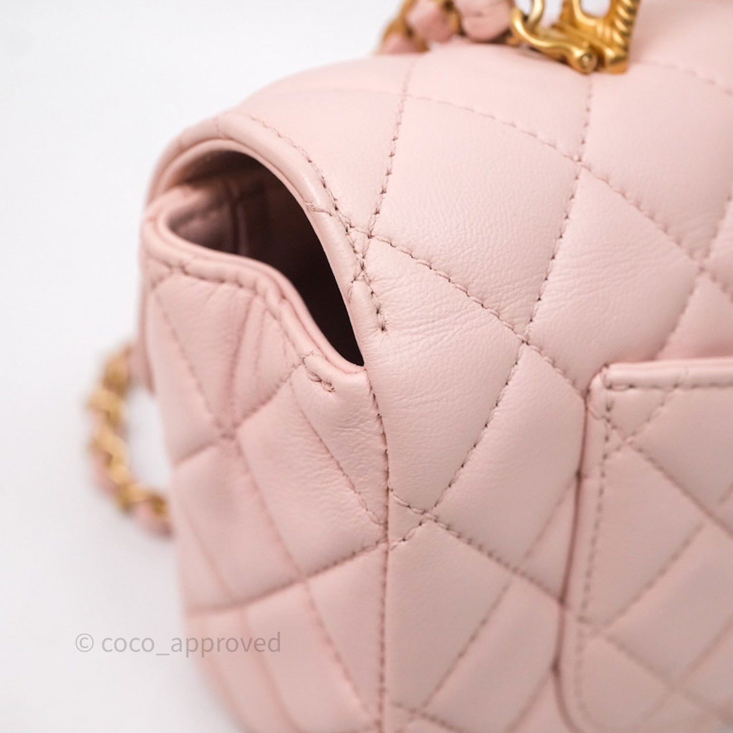 Chanel Top Handle Mini Rectangular Flap Bag Pink Lambskin Aged Gold Hardware