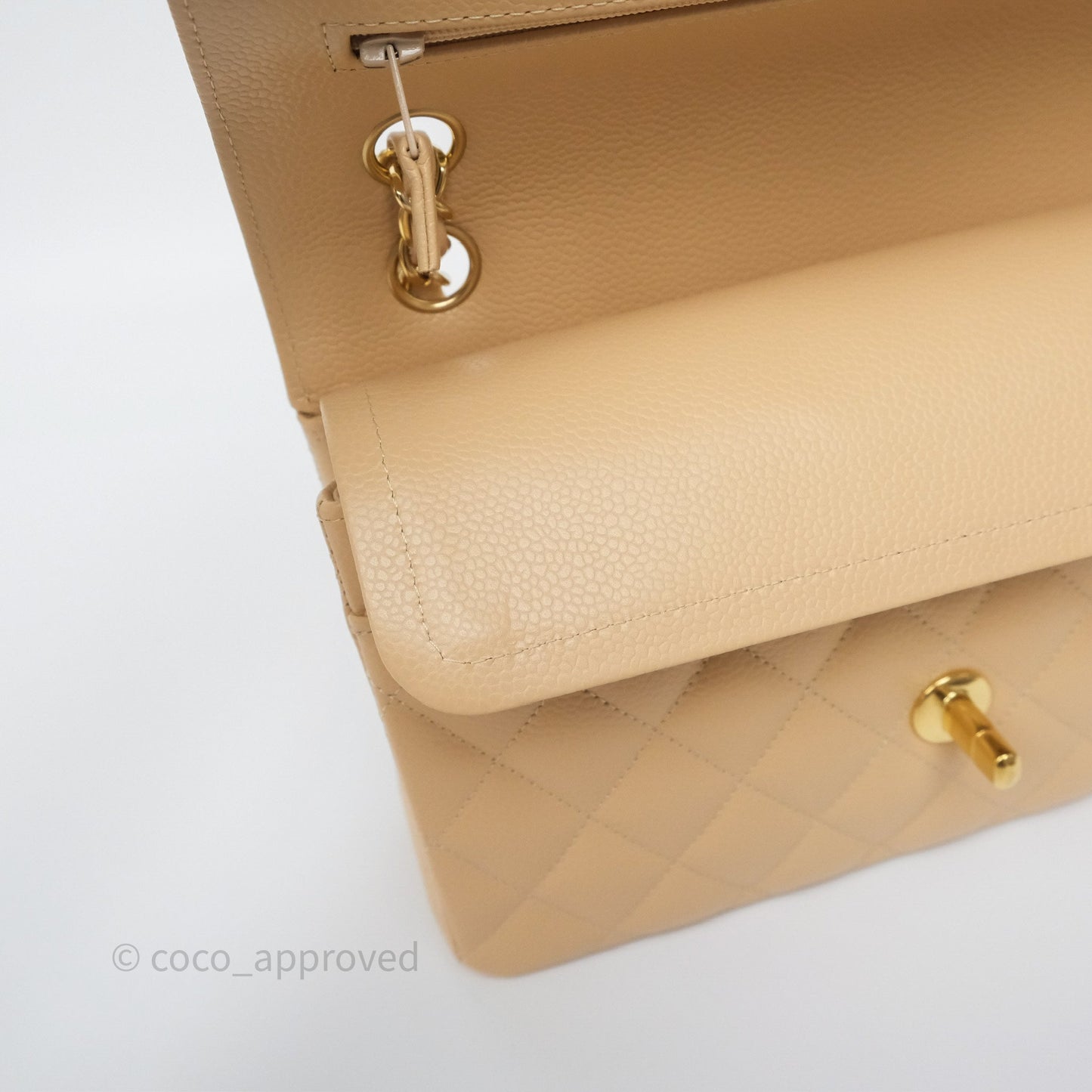 Chanel Small Classic Flap Quilted Beige Caviar Gold Hardware