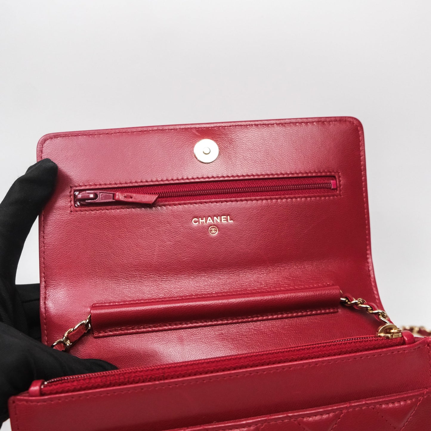 Chanel Wallet On Chain Red Calfskin Bag Gold hardware