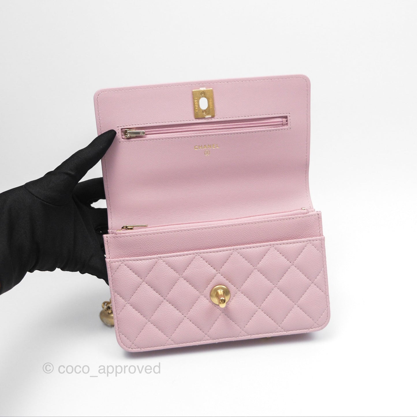 Chanel Heart Adjustable Chain WOC Dusty Pink Caviar Aged Gold Hardware