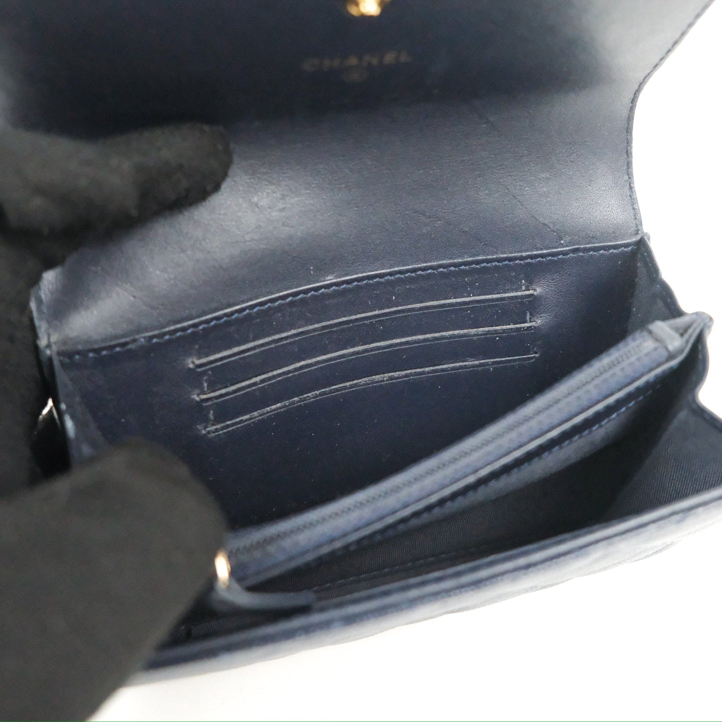 Chanel CC Filigree Small Flap Wallet Navy Caviar Gold Hardware