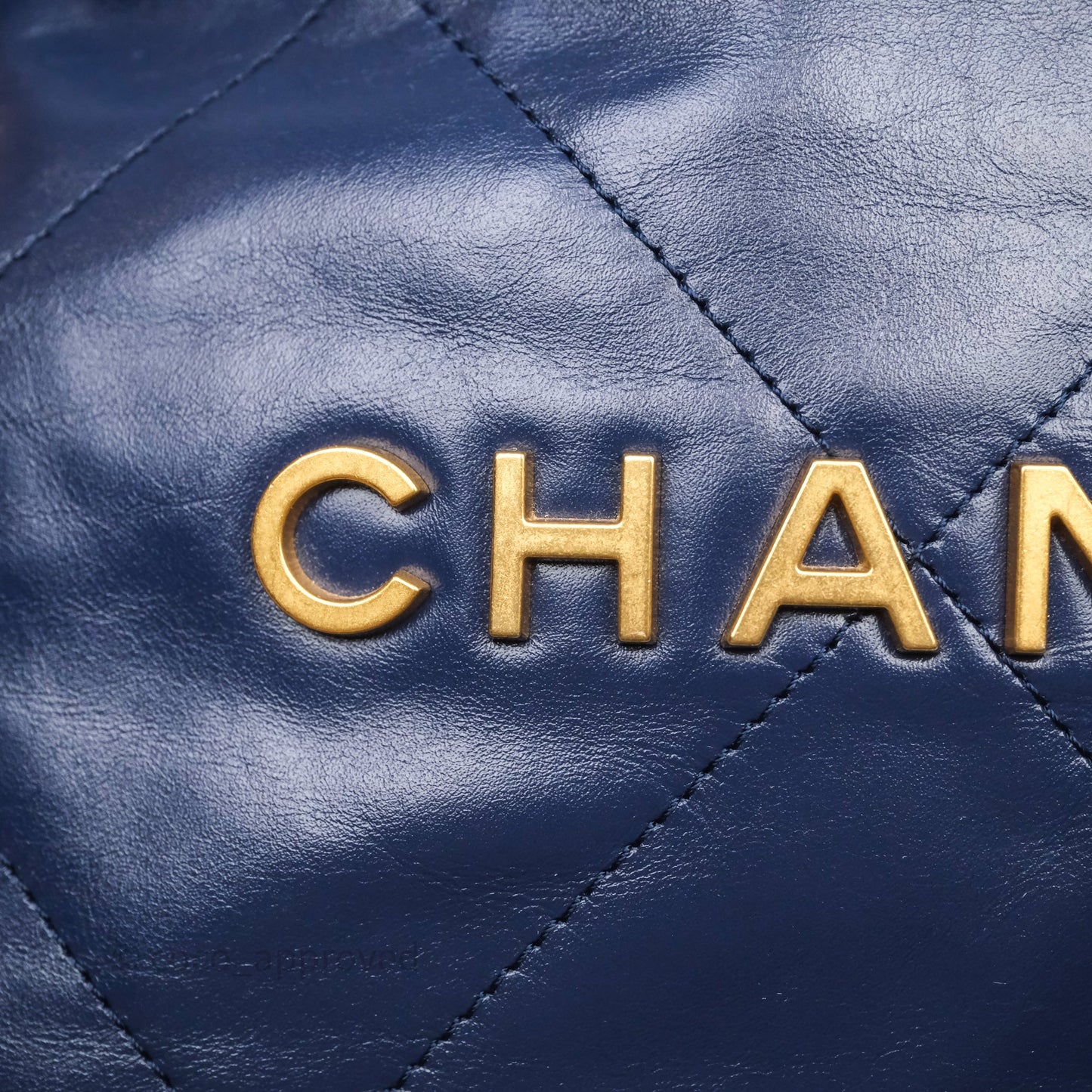 Chanel 22 Small Blue Shiny Calfskin Aged Gold Hardware