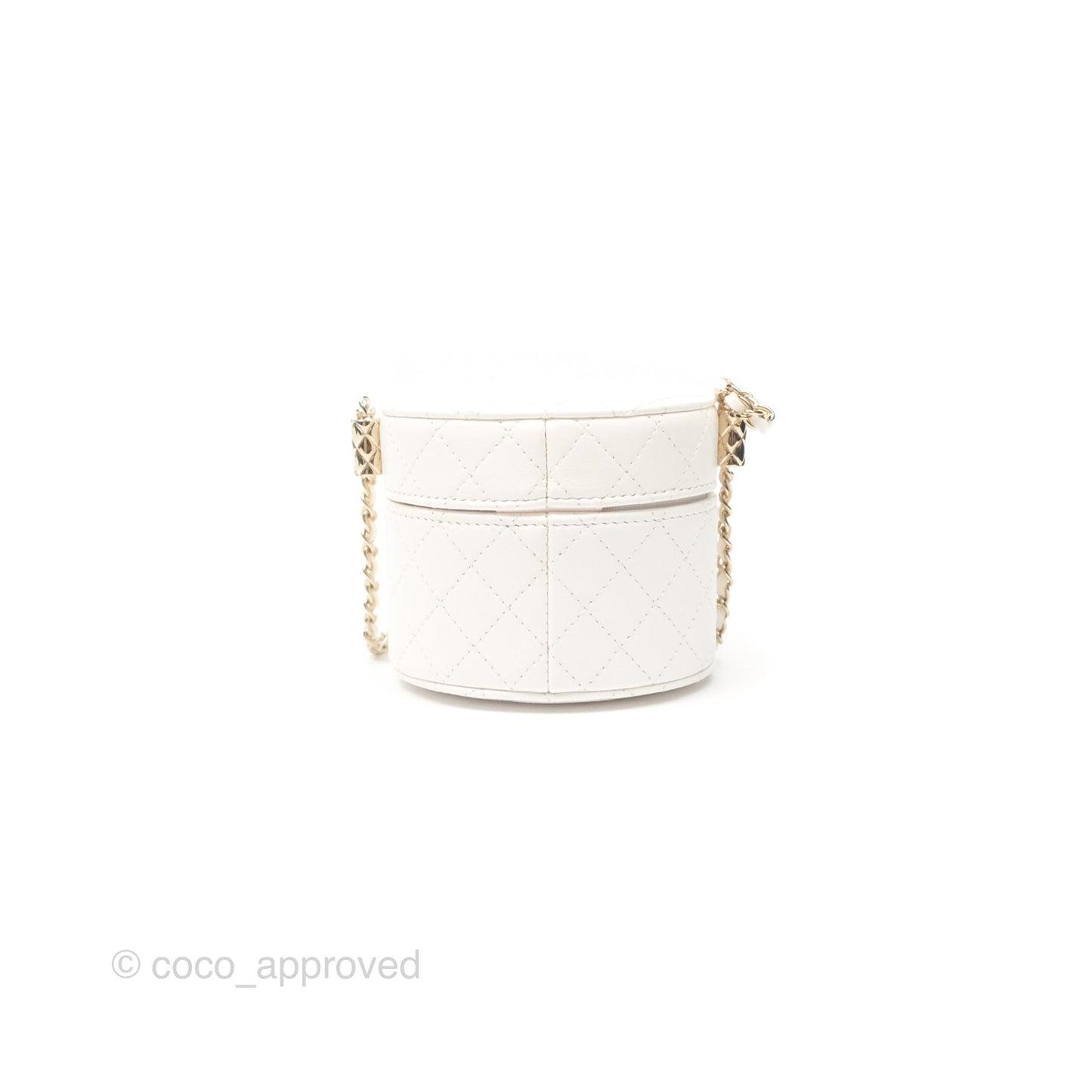 Chanel Quilted Round Vanity Clutch With Chain Lambskin White Gold Hardware