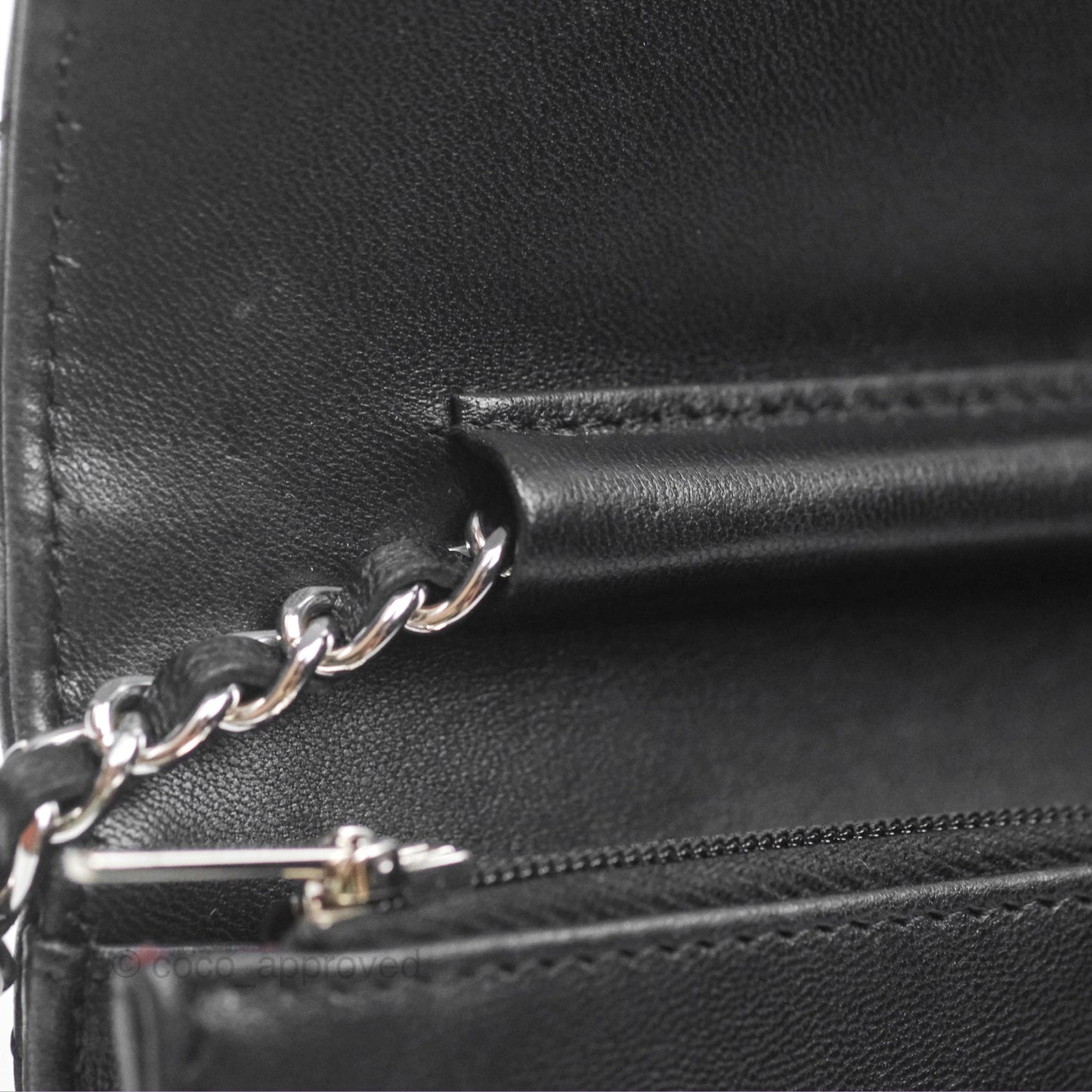 Chanel Quilted Classic Wallet on Chain WOC Black Lambskin Silver Hardware