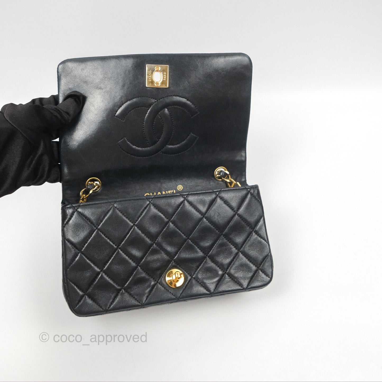 Chanel Vintage Mini Single Full Flap Bag Black Lambskin 24K Gold Hardware