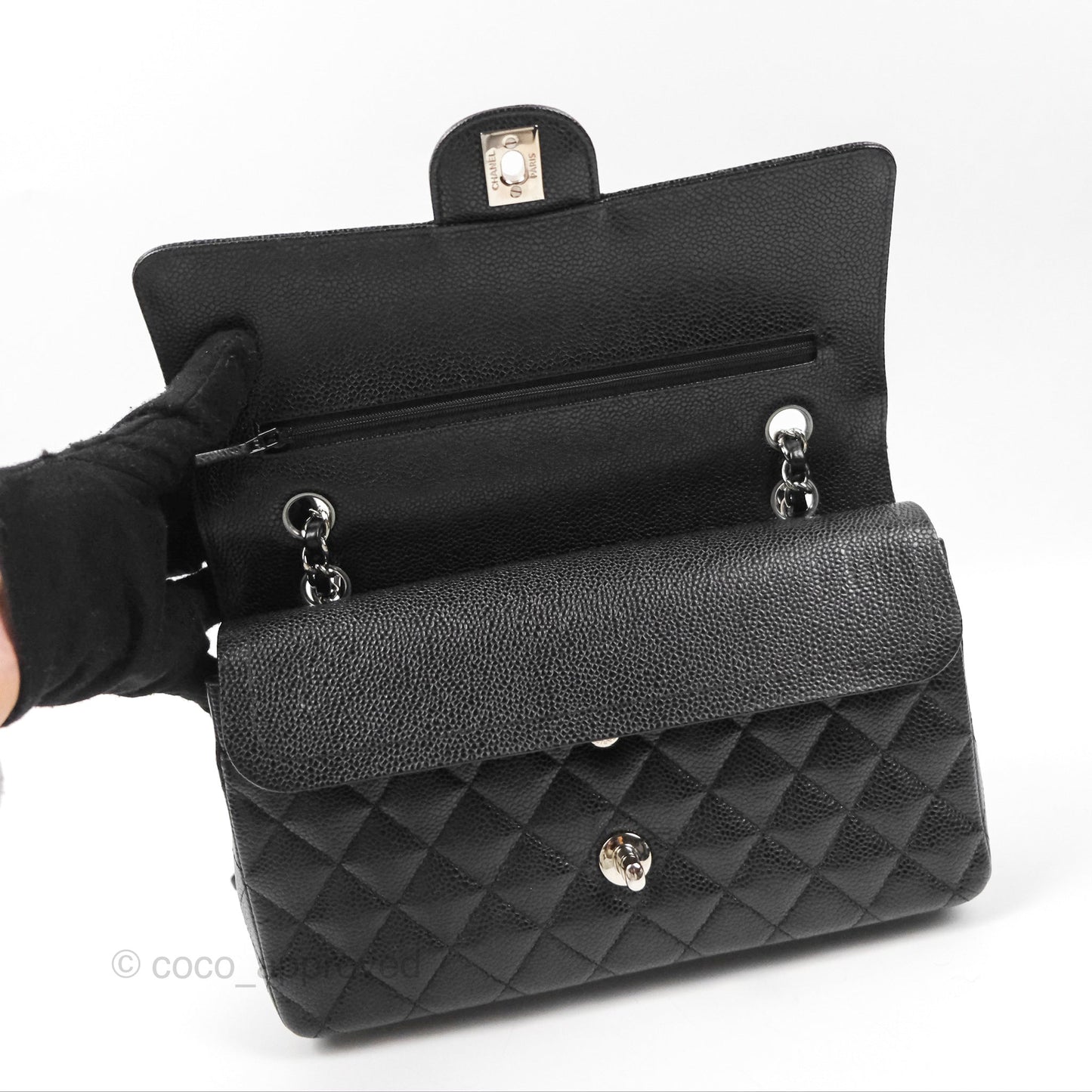Chanel Classic M/L Medium Flap Quilted Black Caviar Silver Hardware