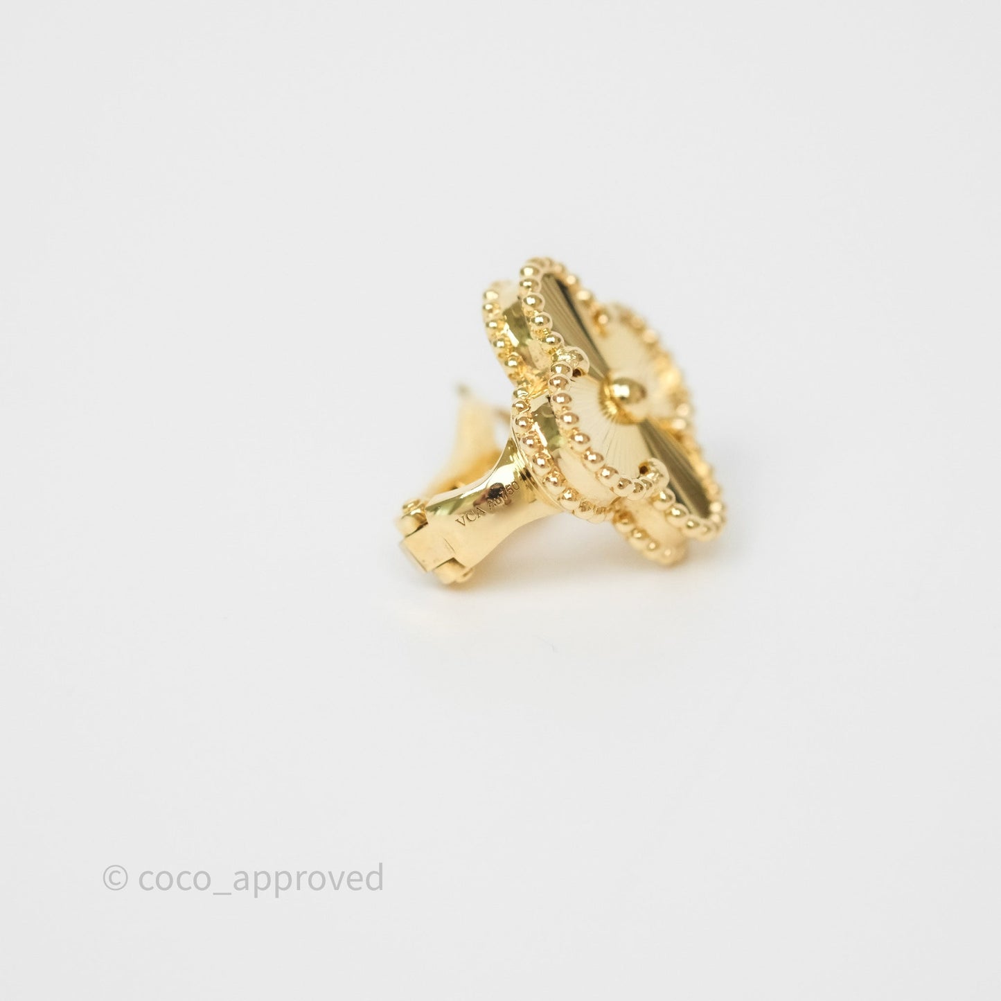 Van Cleef & Arpels 18K Yellow Gold Guilloche Vintage Alhambra Earrings