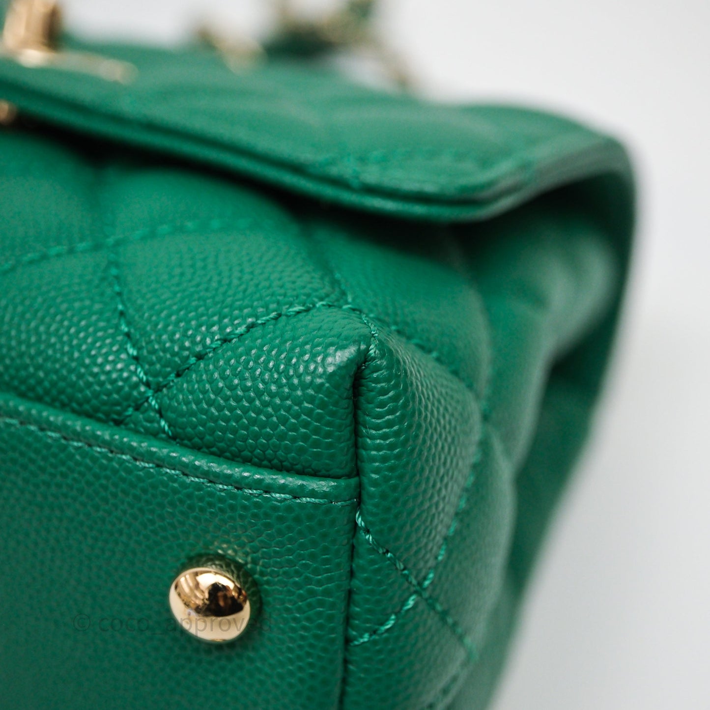 Chanel Mini Coco Handle Quilted Green Caviar Gold Hardware