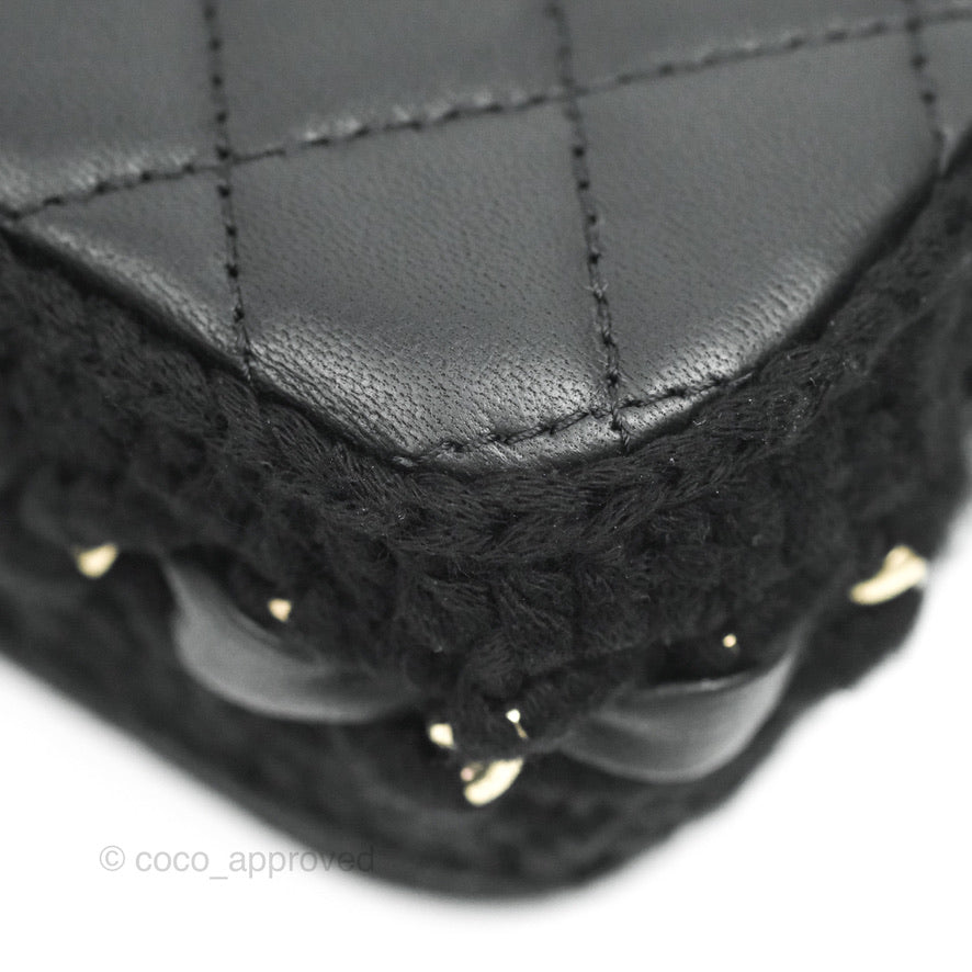 Chanel Mini Bag Black Lambskin Crochet Gold Hardware 22C