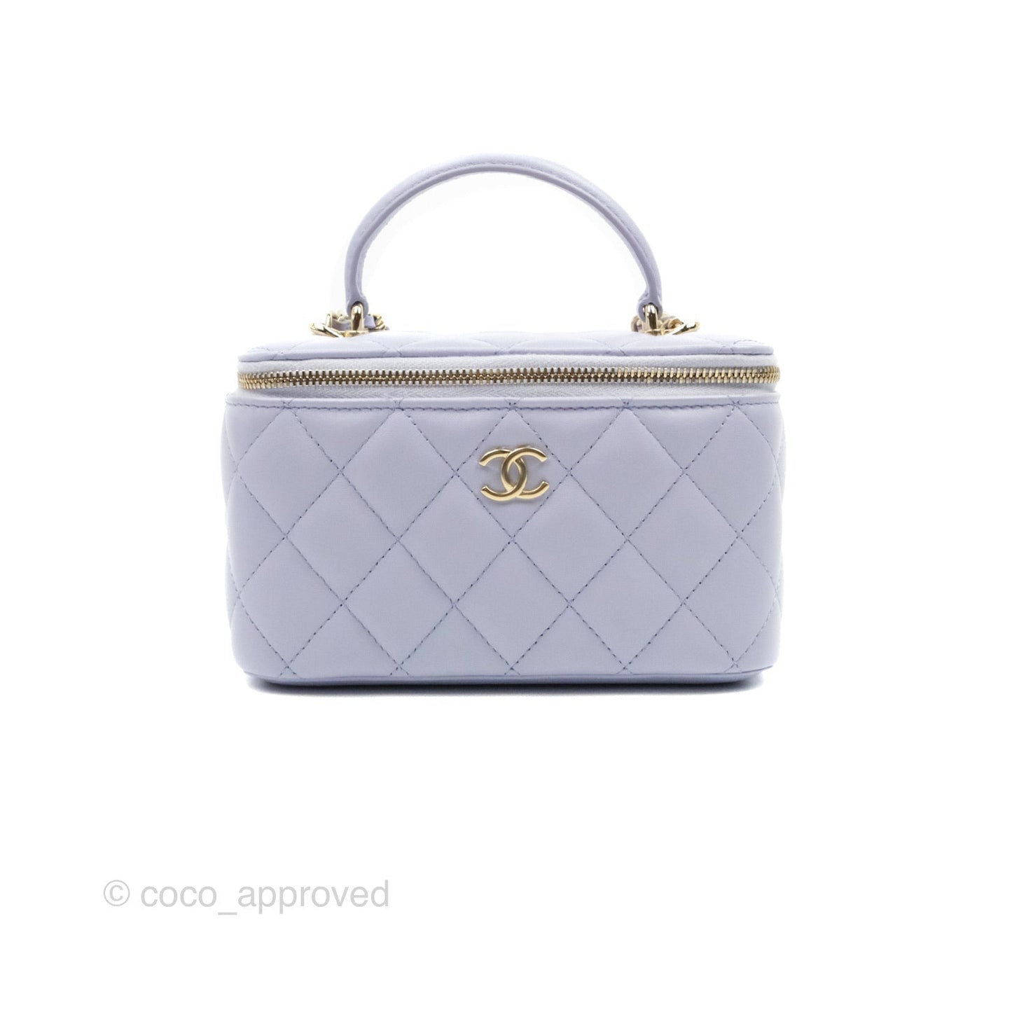 Chanel Vanity Rectangular Top Handle Light Purple Lilac Lambskin Gold Hardware