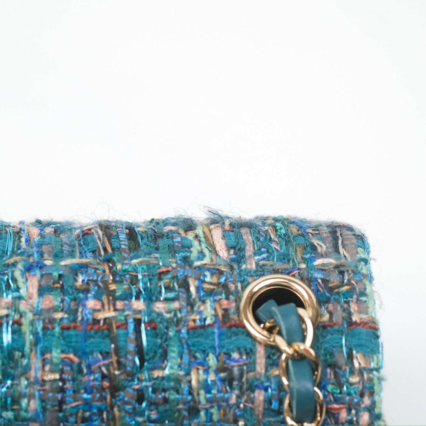 Chanel Mini Rectangular Flap Teal Tweed Gold Hardware