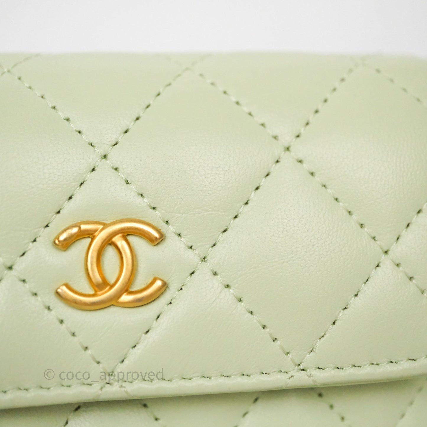 Chanel Pearl Crush Mini Clutch Belt Bag Green Lambskin Aged Gold Hardware