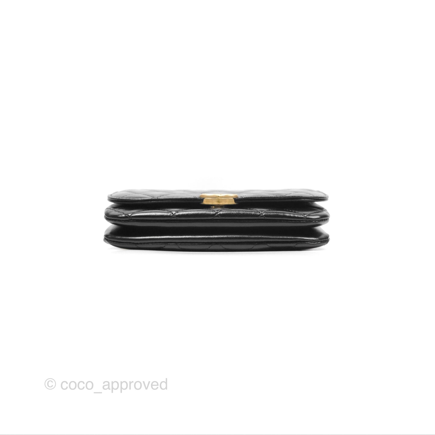 Chanel Flap Phone Holder With Chain Quilted Black Shiny Lambskin