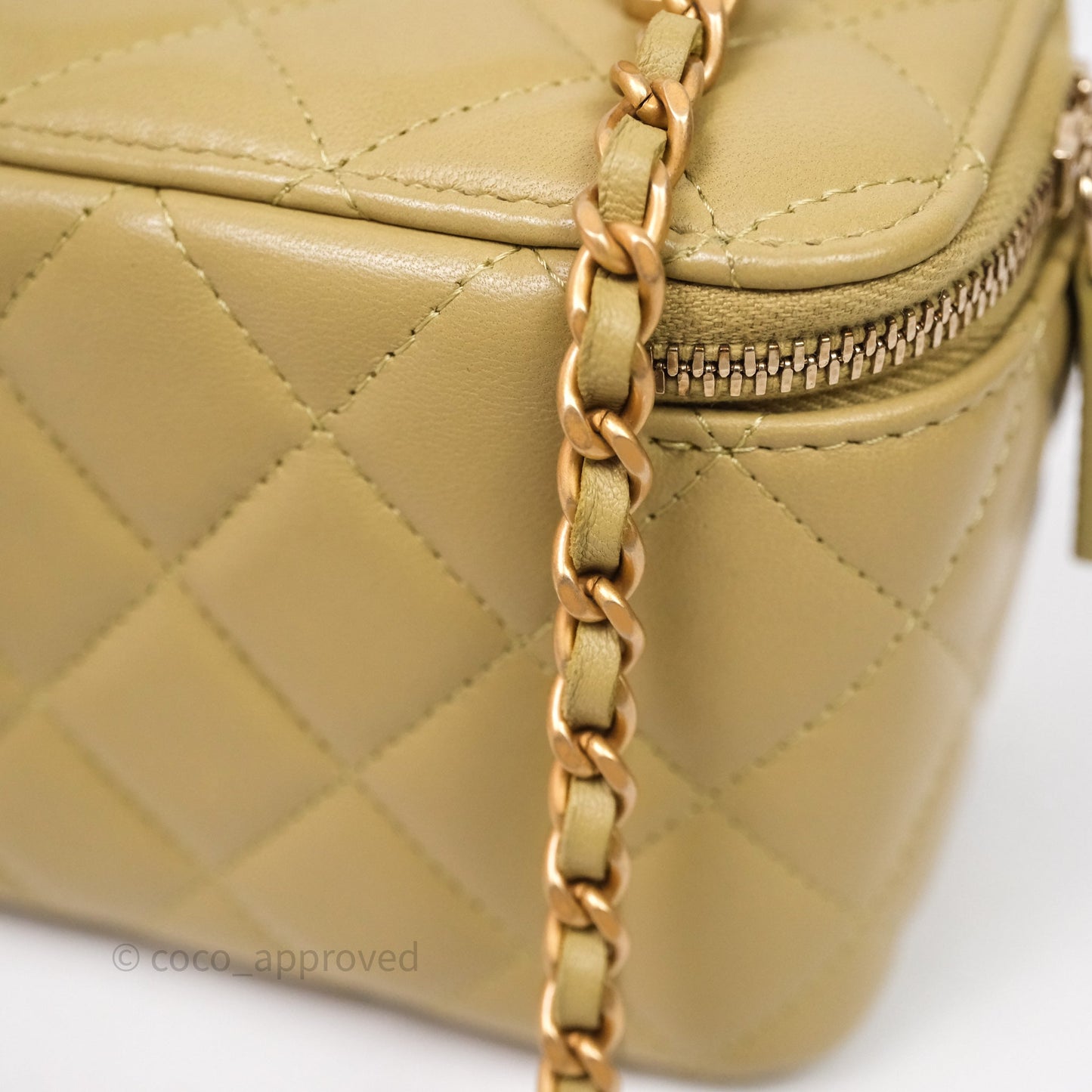Chanel Top Handle Vanity with Chain Olive Green Lambskin Aged Gold Hardware