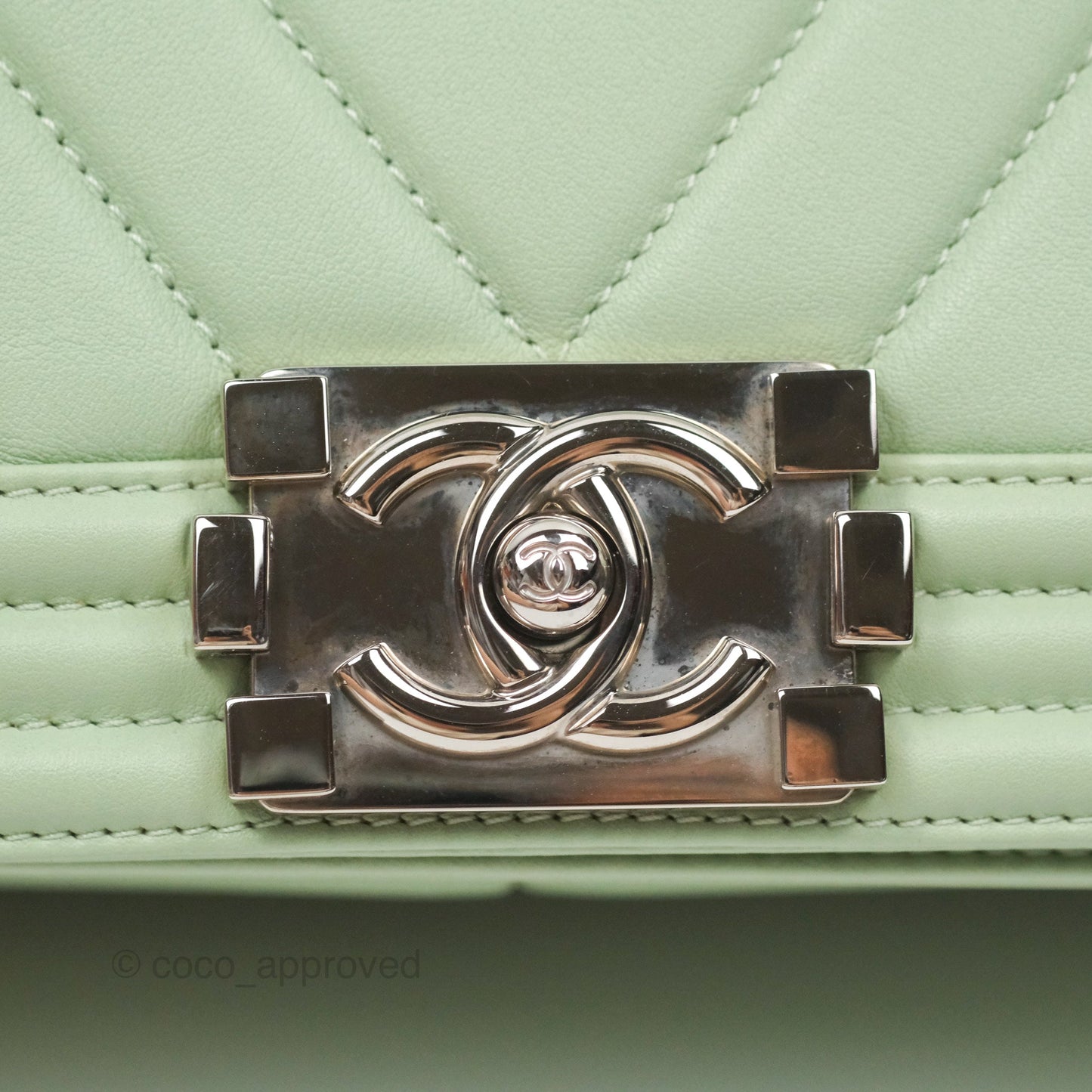 Chanel Medium Chevron Boy Mint Green Calfskin Silver Hardware