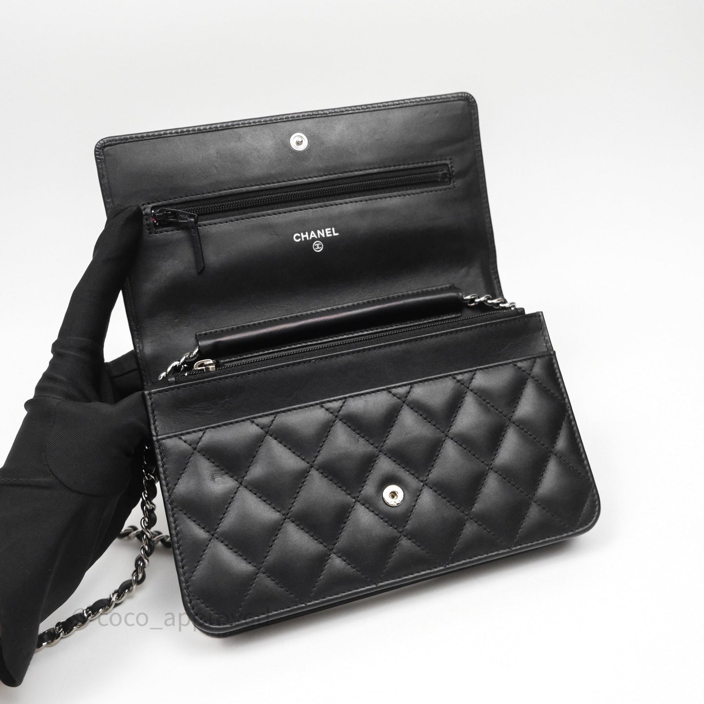 Chanel Quilted Cambon Wallet on Chain WOC Black Calfskin Silver Hardware