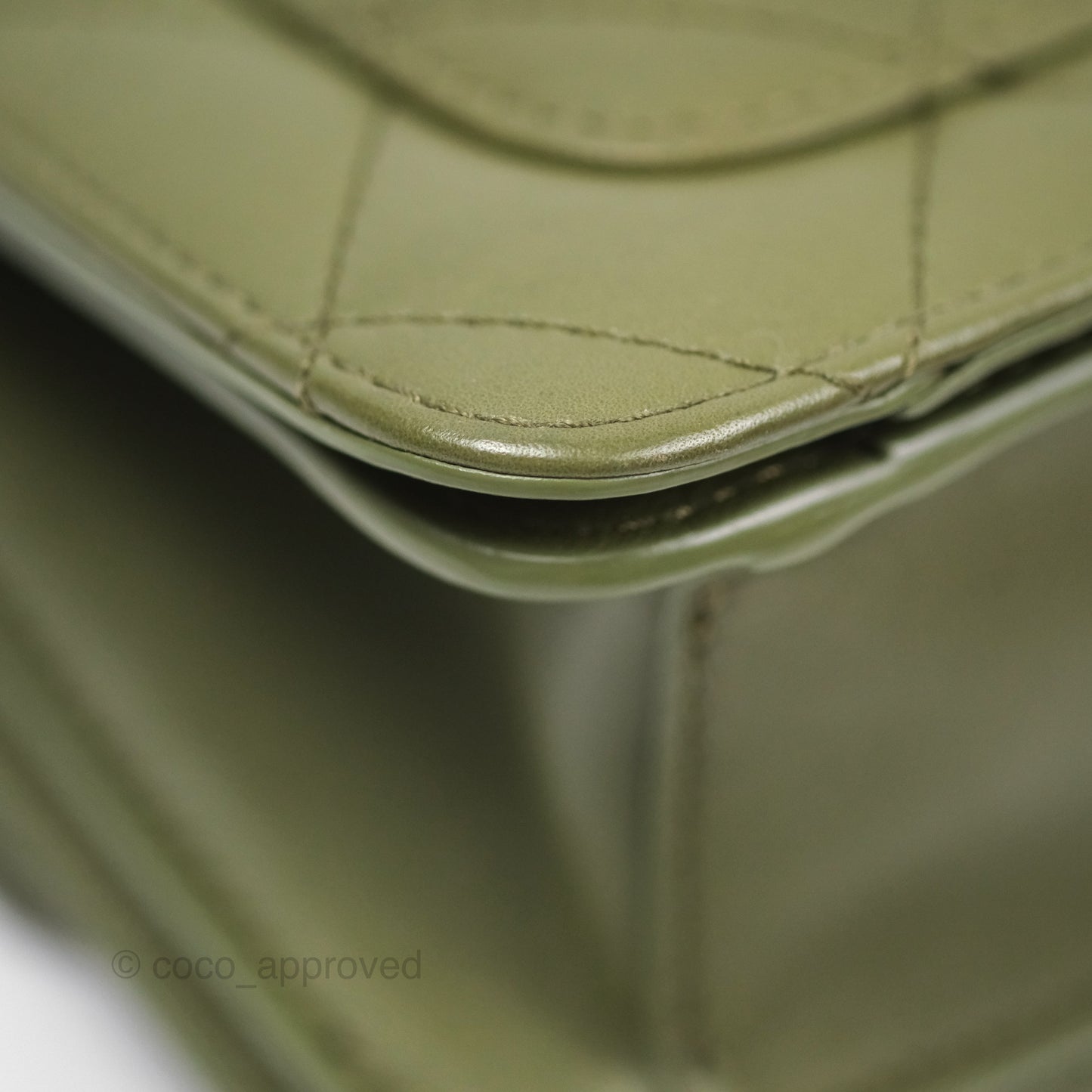 Chanel Small Coco Lady Quilted Flap Bag With Top Handle Olive Green Calfskin Gold Hardware