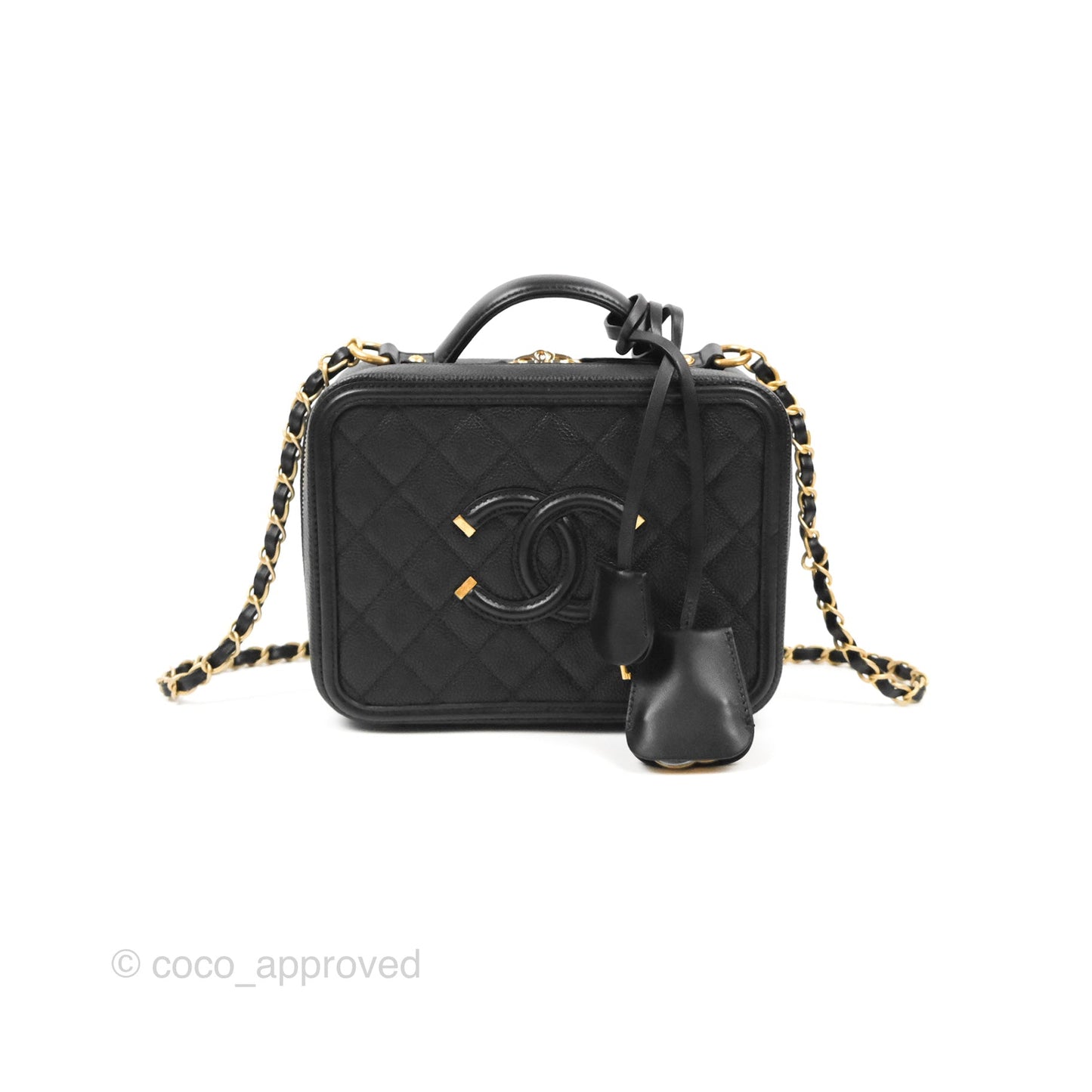 Chanel Quilted Medium CC Filigree Vanity Case Black Caviar Gold Hardware