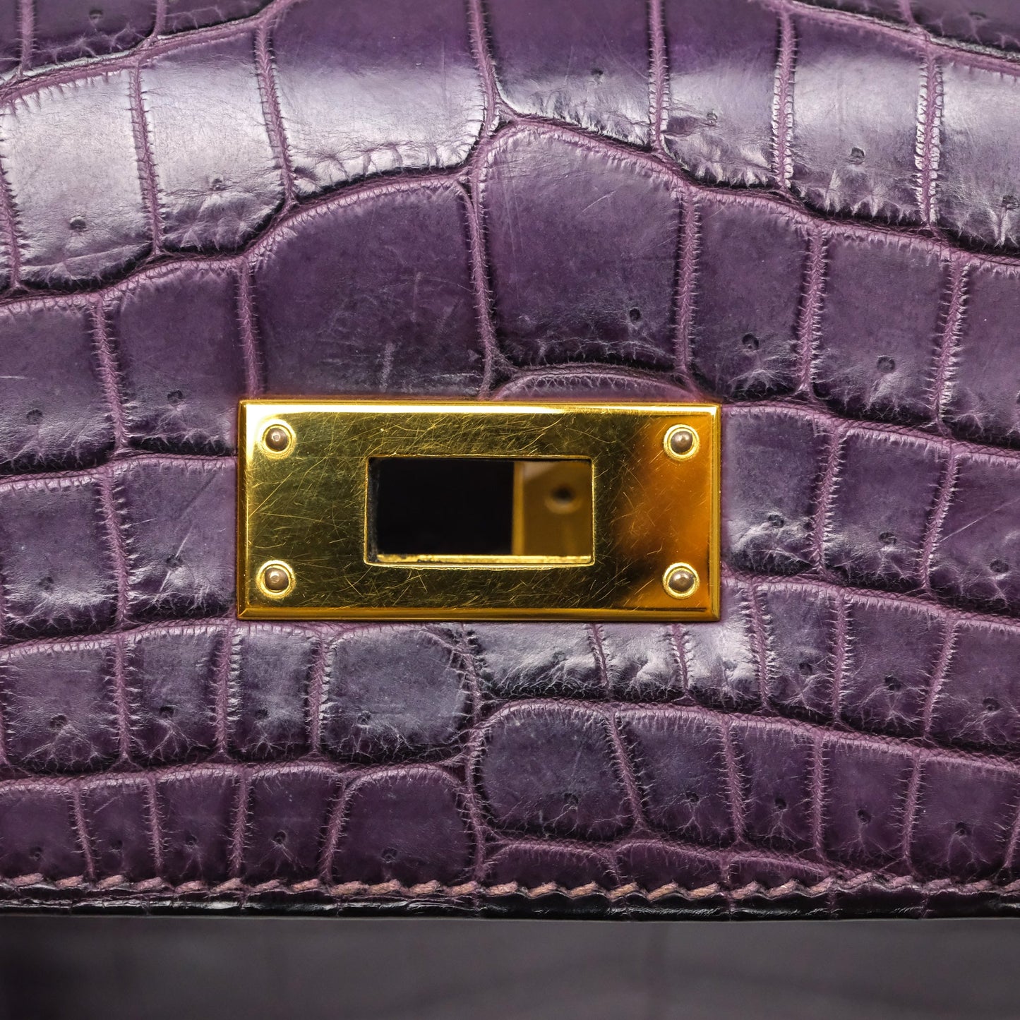 Hermès Kelly 28 Purple Crocodile Gold Hardware