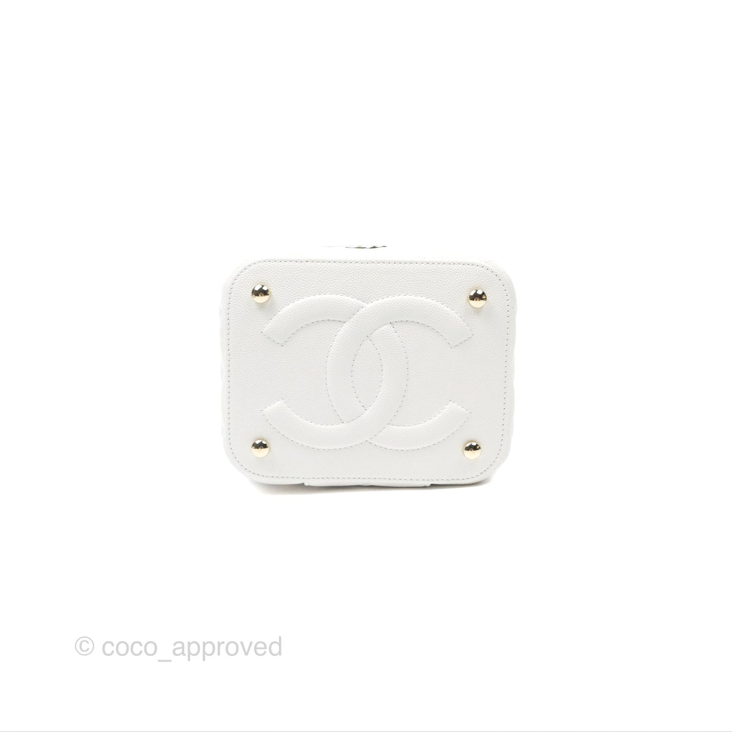 Chanel Quilted Top Handle Vanity Case White Caviar Gold Hardware