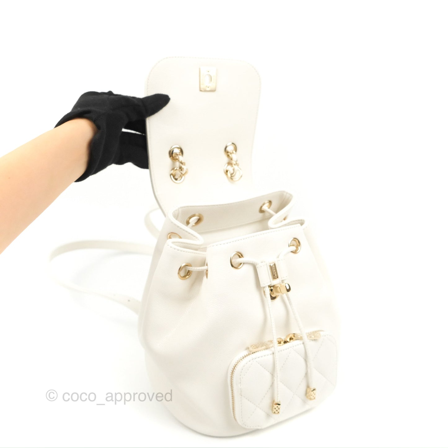 Chanel Mini Business Affinity Backpack White Caviar Gold Hardware 22B