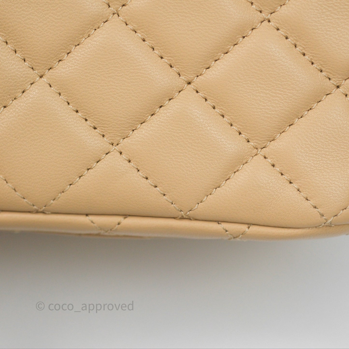 Chanel Pearl Crush Mini Square Quilted Beige Lambskin Aged Gold Hardware