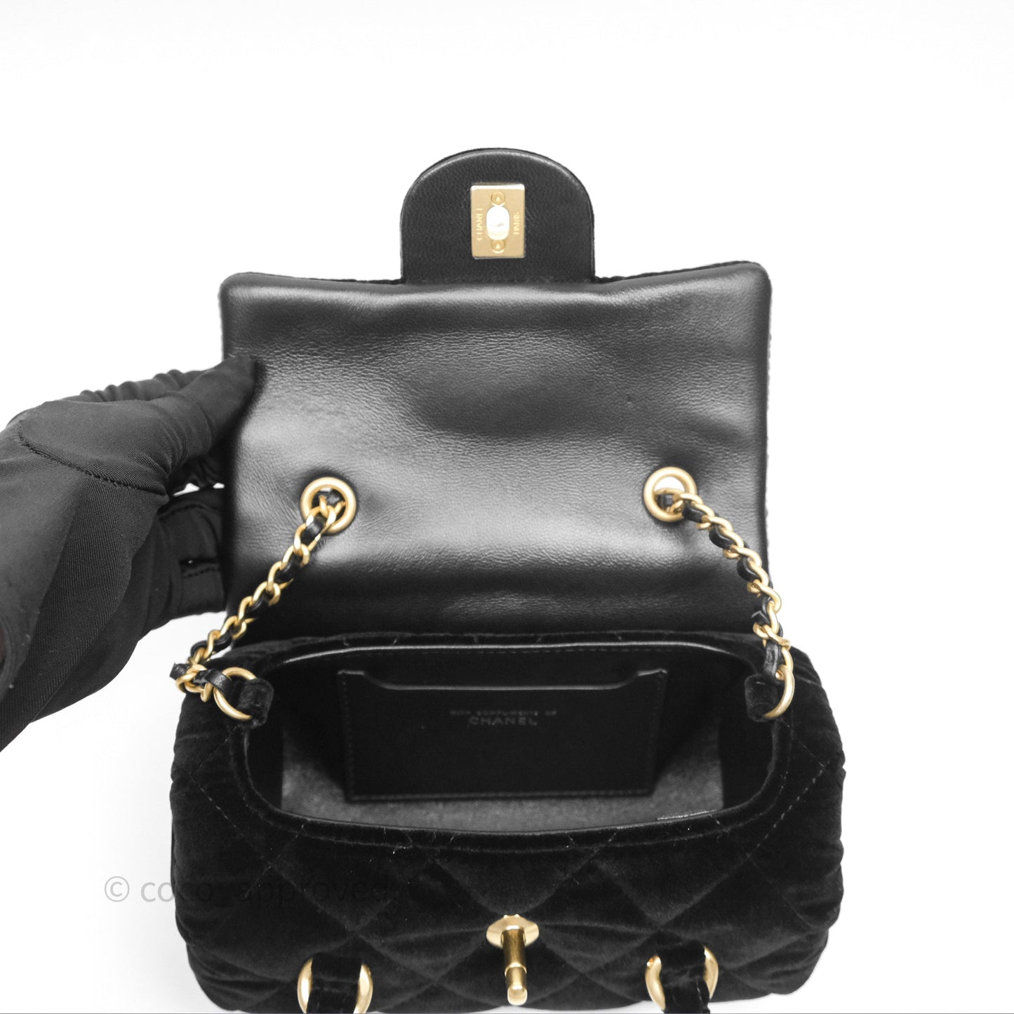 Chanel Velvet Mini Bag Black Gold Hardware