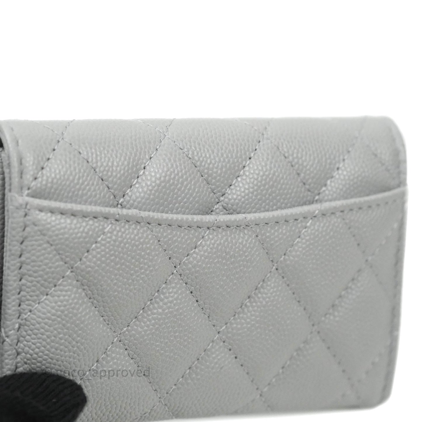 Chanel Caviar Quilted Flap Card Holder Grey Gold Hardware 21A