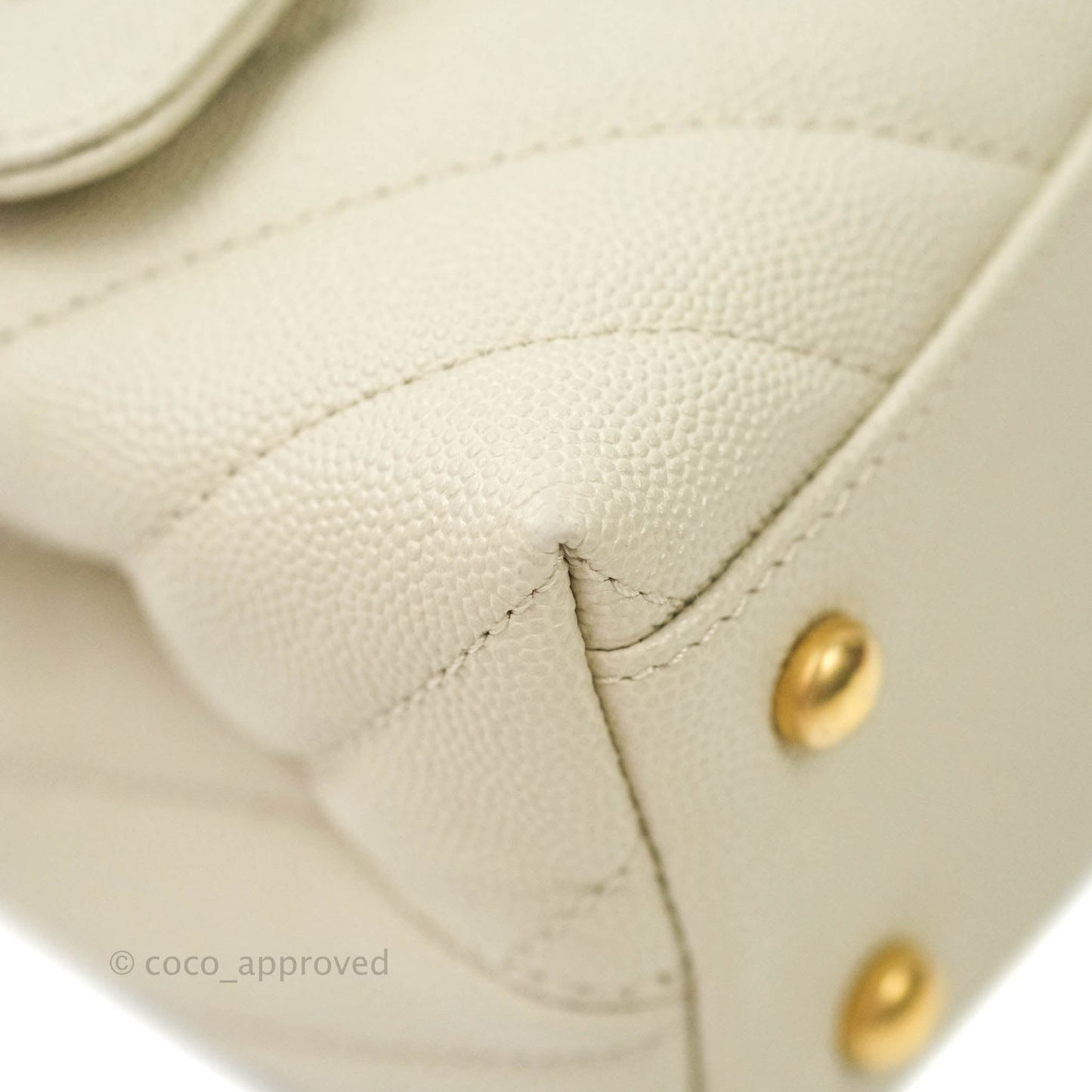 Chanel Mini Coco Handle Chevron Stone White Caviar Aged Gold Hardware