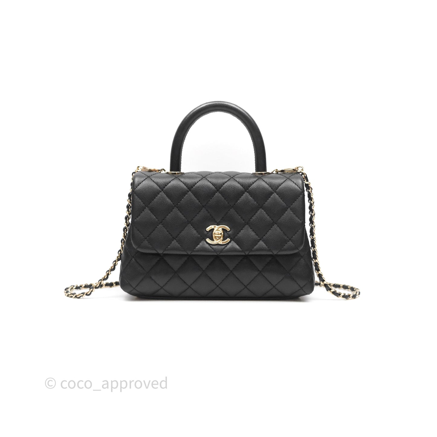 Chanel Small Coco Handle Quilted Black Caviar Gold Hardware