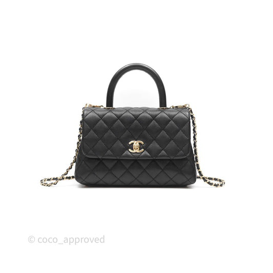 Chanel Small Coco Handle Quilted Black Caviar Gold Hardware