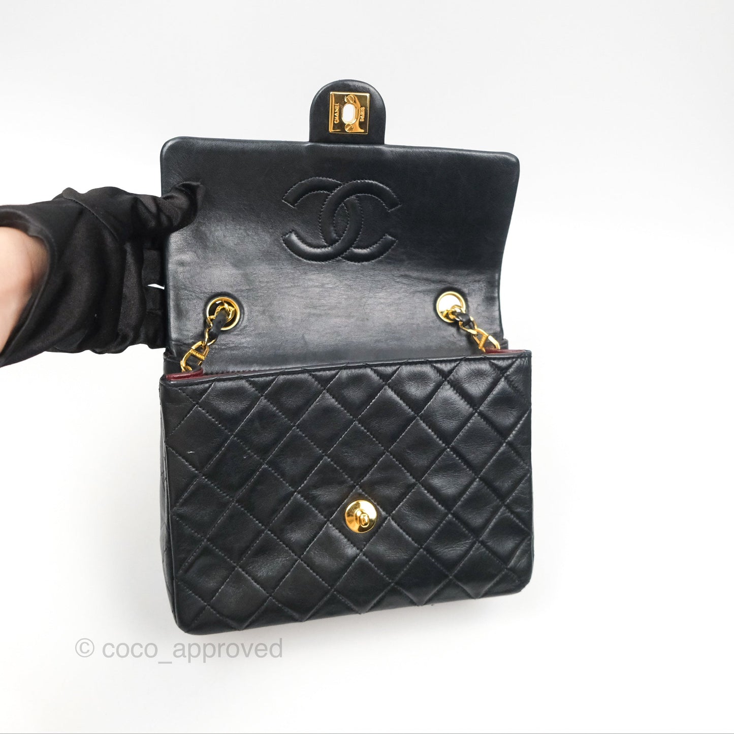 Chanel Vintage Square Flap Bag Black Lambskin 24K Gold Hardware