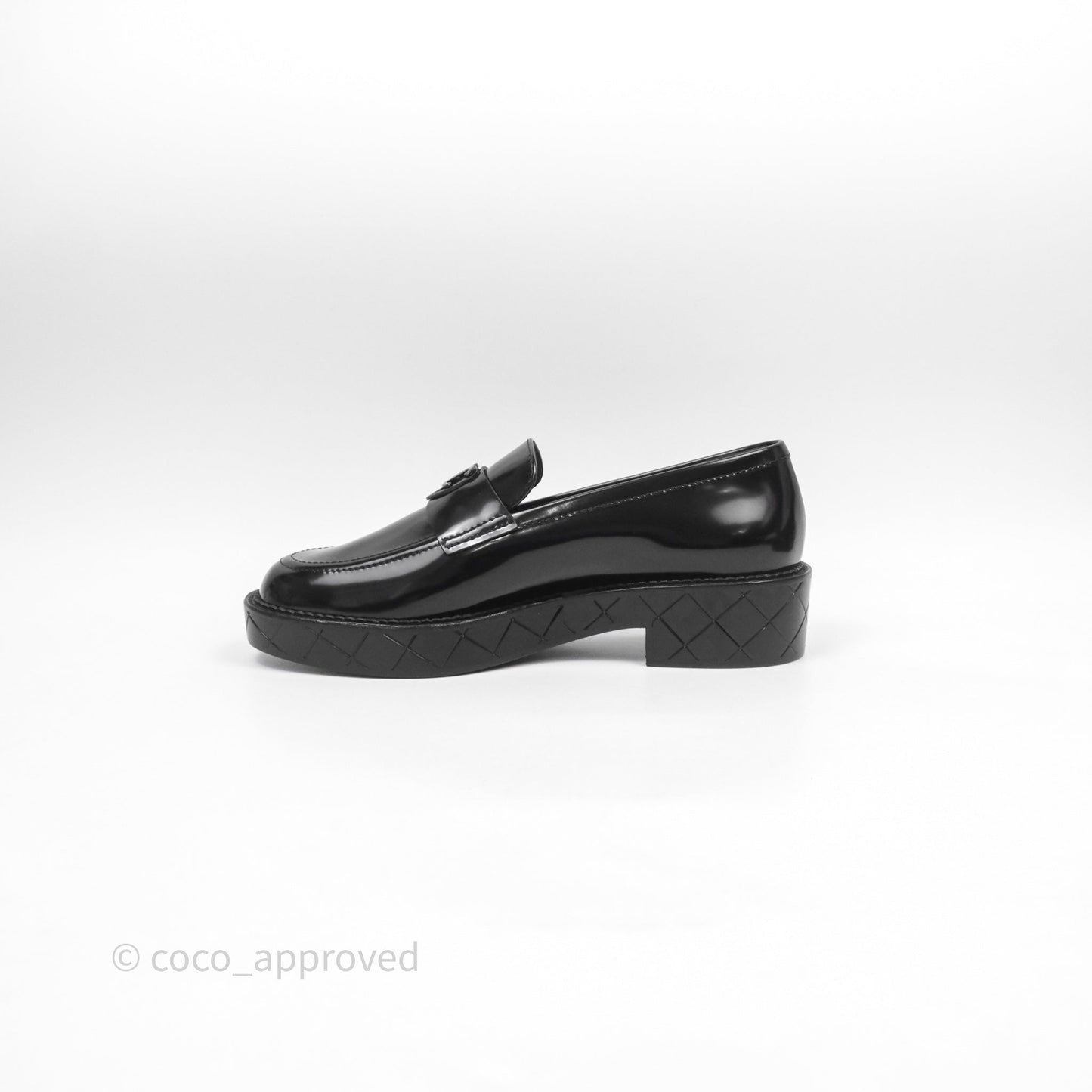 Chanel Shiny Calfskin So Black CC Mocassin Loafers Size 38.5