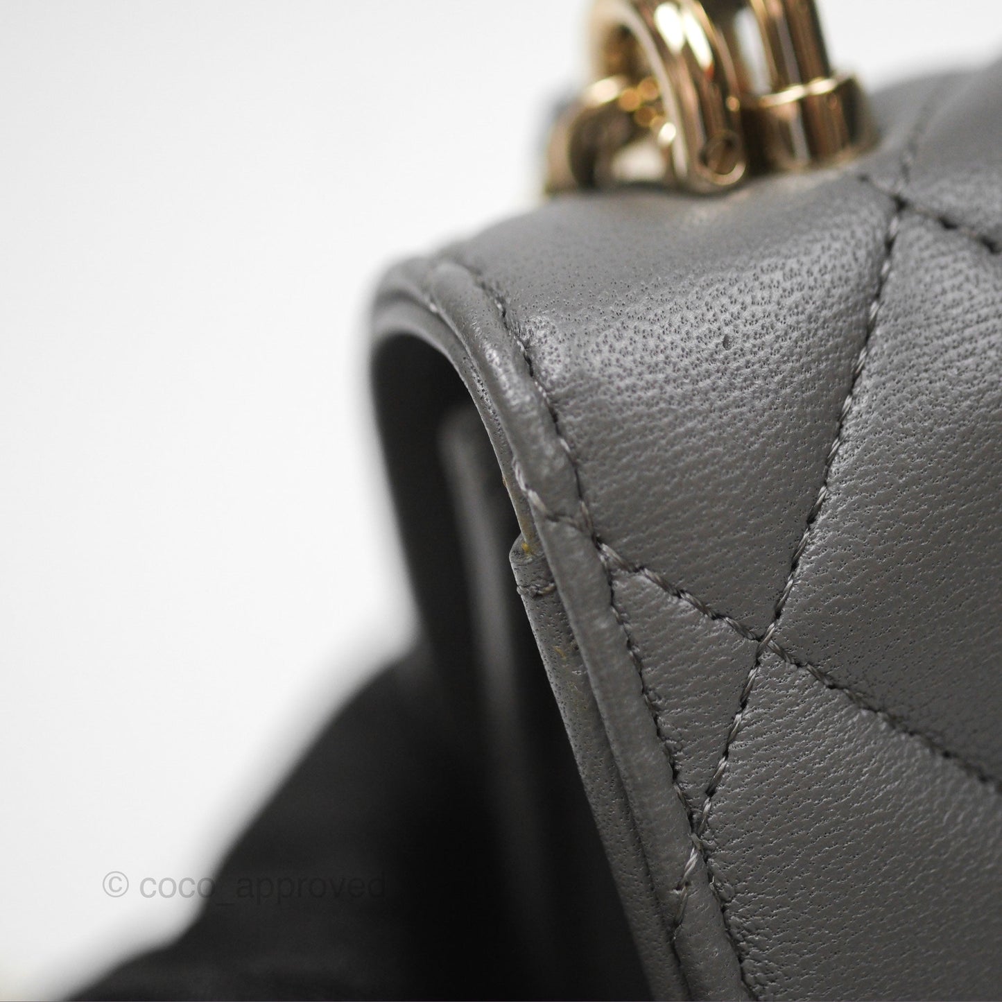 Chanel Mini Handle Clutch With Chain Grey Lambskin Gold Hardware