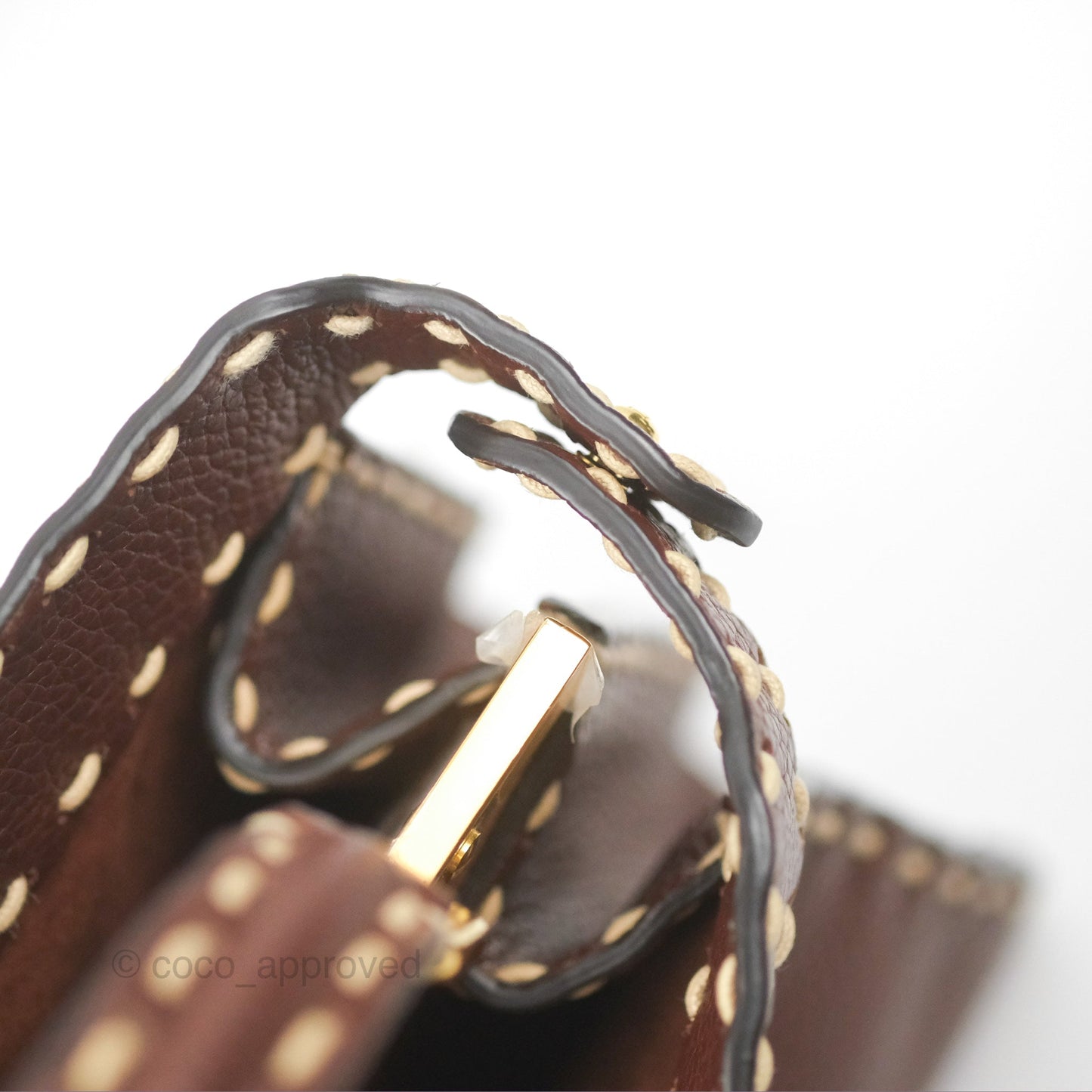 Fendi Peekaboo Iseeu Contrast Stitch Brick Brown Grained Leather Gold Hardware